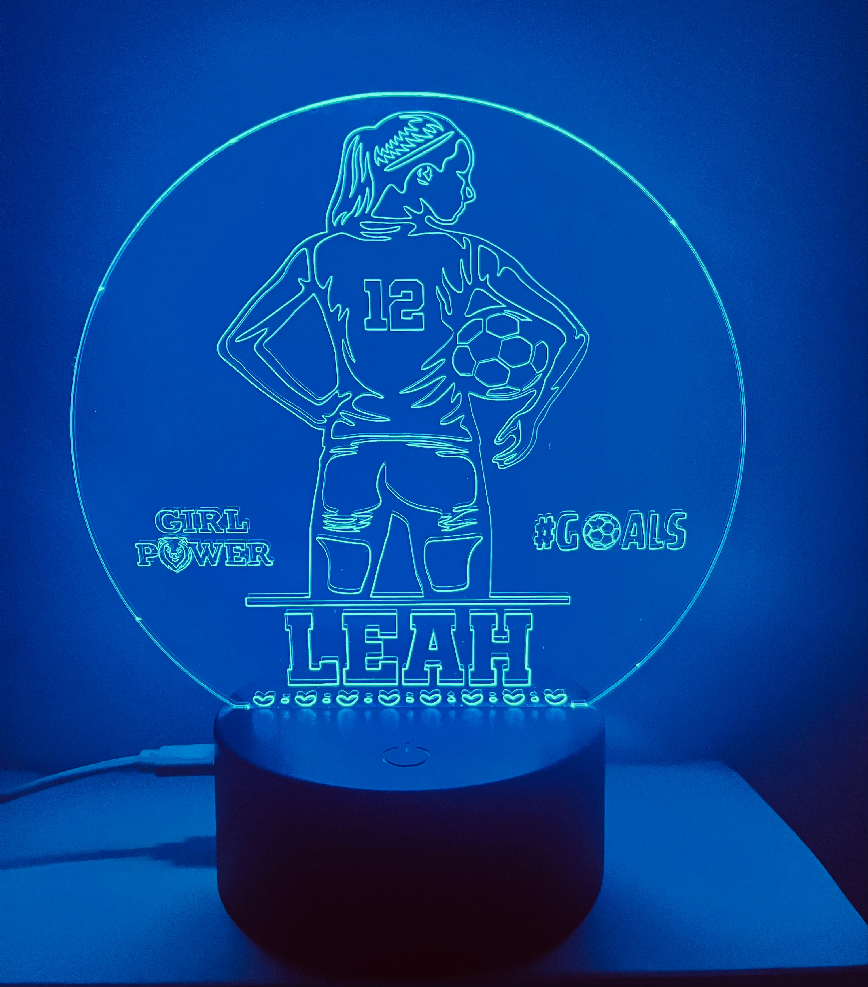 Women’s Football Themed LED Night Light - Comes Fully Personalised. Unique Gift Idea