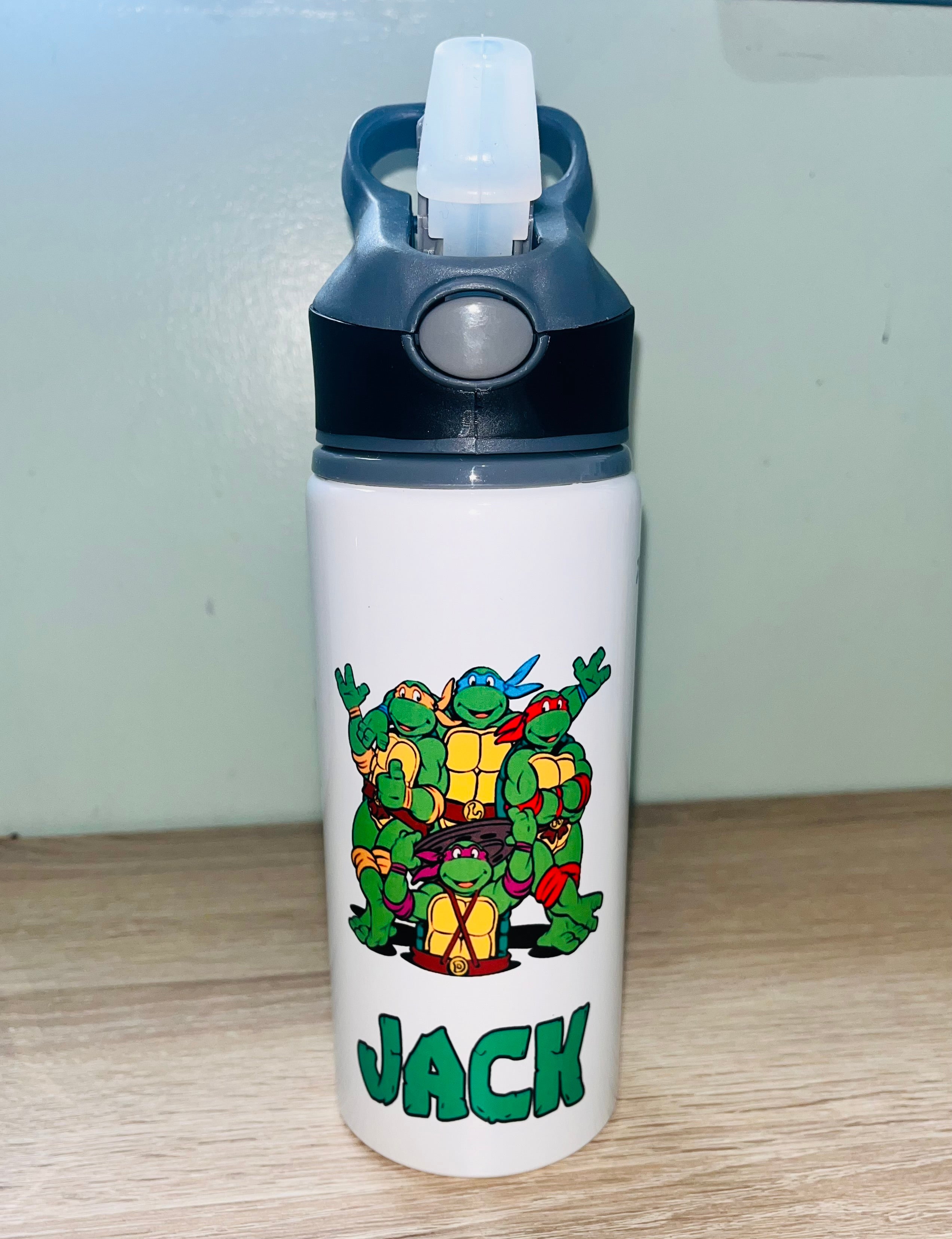 Character/Turtles Themed Personalised 600ml Aluminium Water Bottles - made with your favourite characters! School Water Bottle, Summer Ready.