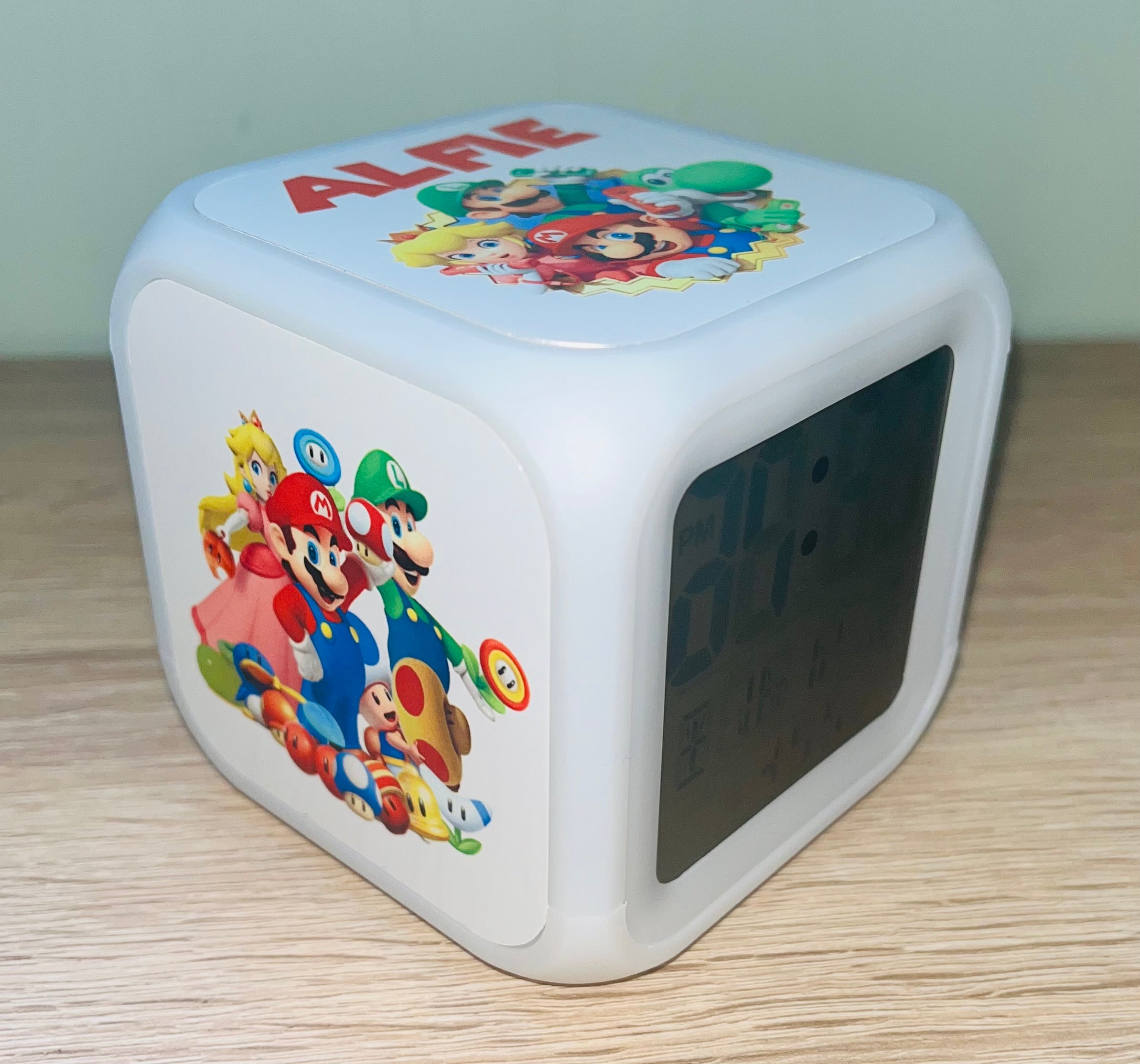 Character/Super Mario Design Personalised LED Cube Digital Alarm Clock - Colour Changing/Great Gift Idea