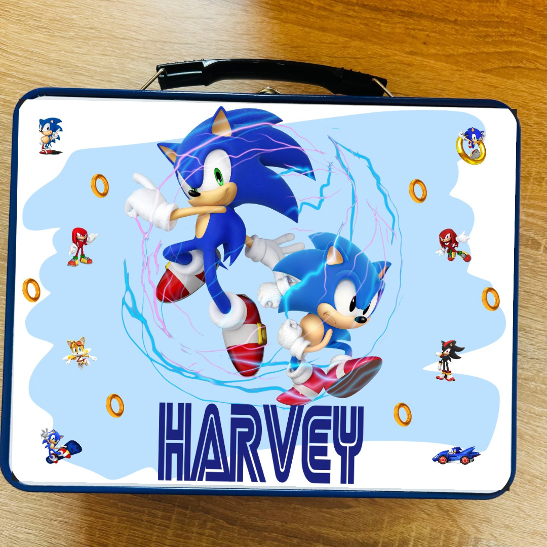 Character/Hedgehog Themed Personalised Metal Lunch Box With Handle, Carry Case, Back To School, Lunch Box, Gift For Kids, Birthday Gift