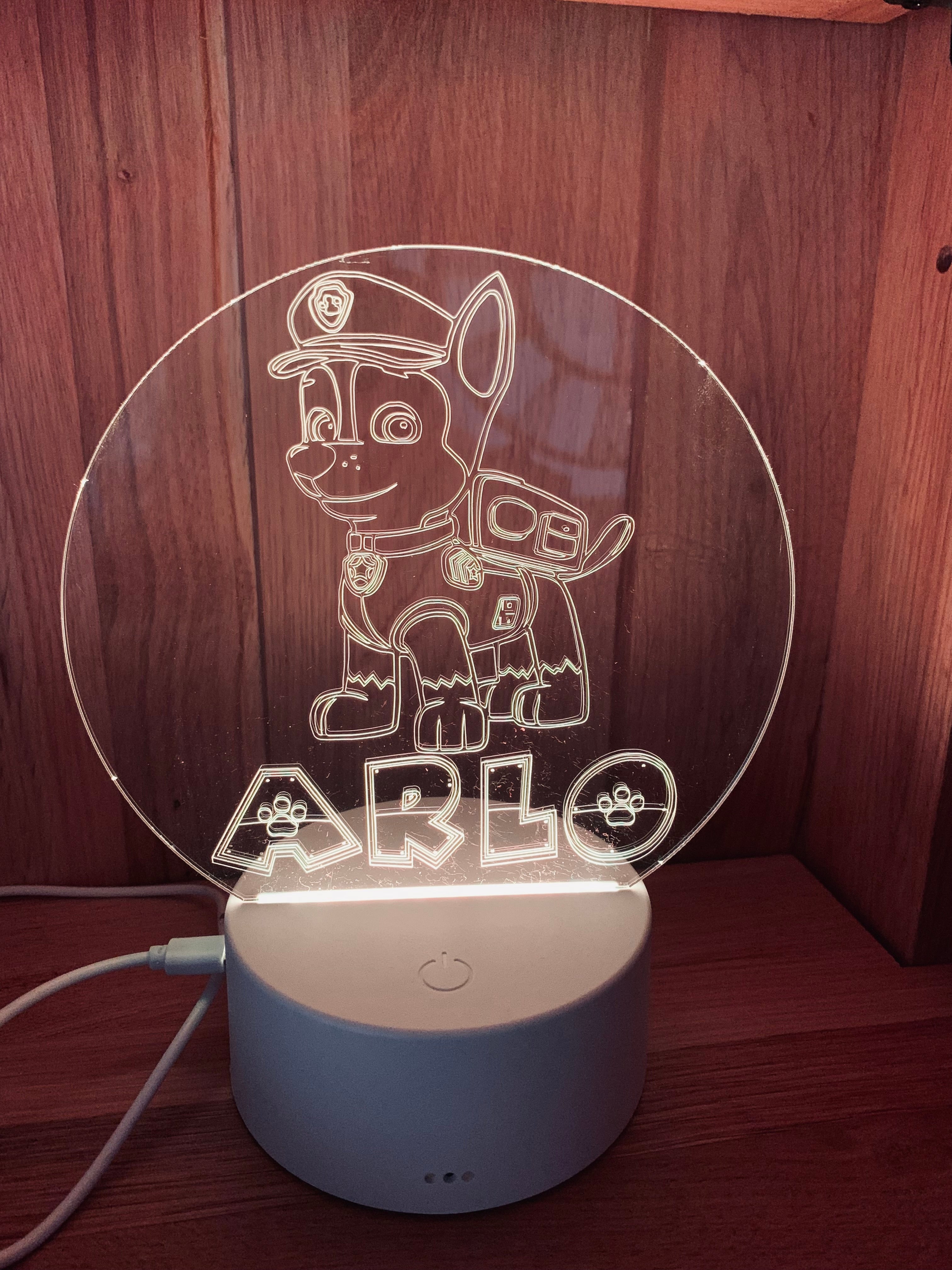 Character/Dog Themed LED Night Light - Comes Fully Personalised. Unique Gift Idea
