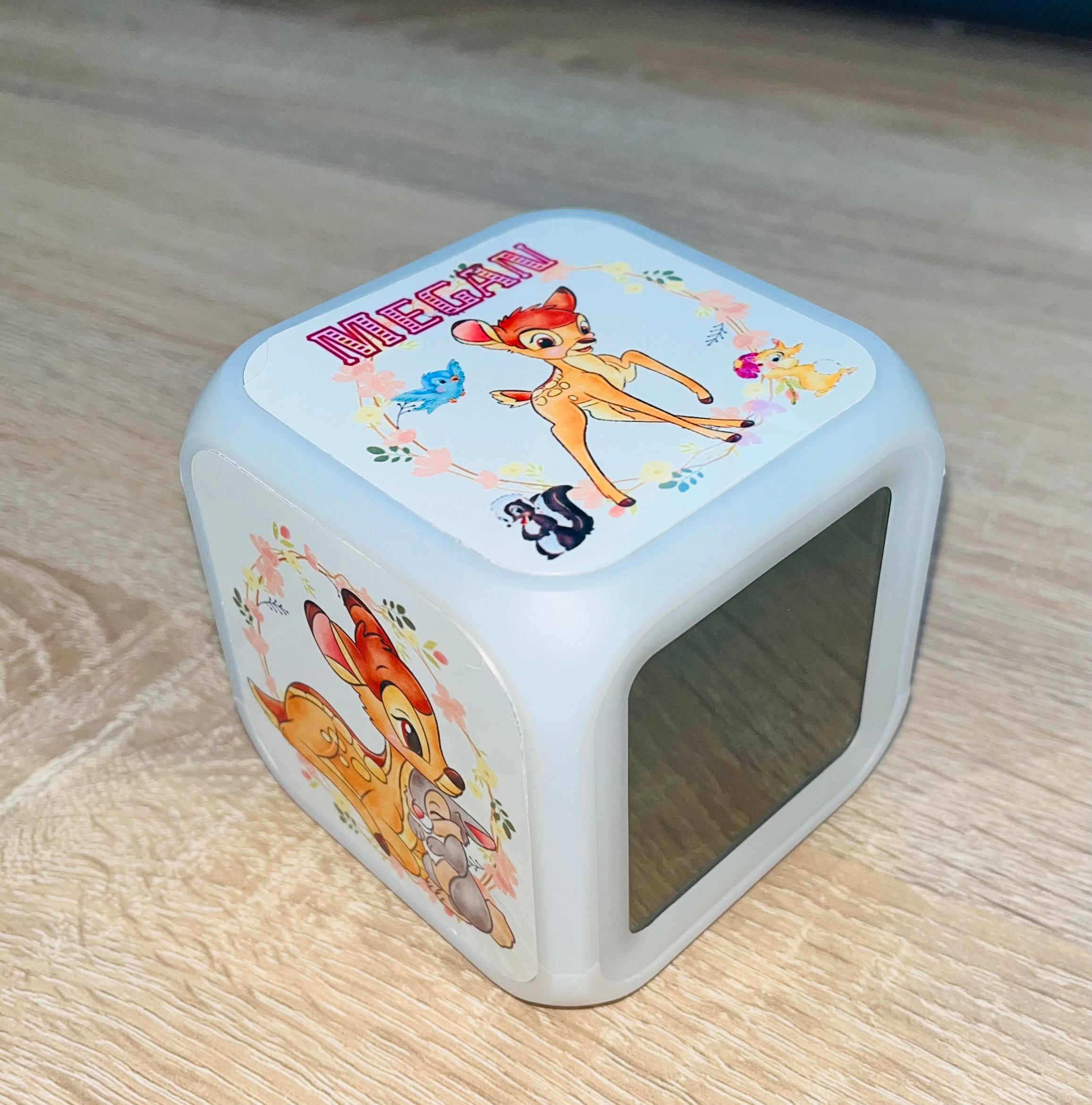 Character/Bambi Design Personalised LED Cube Digital Alarm Clock - Colour Changing/Great Gift Idea