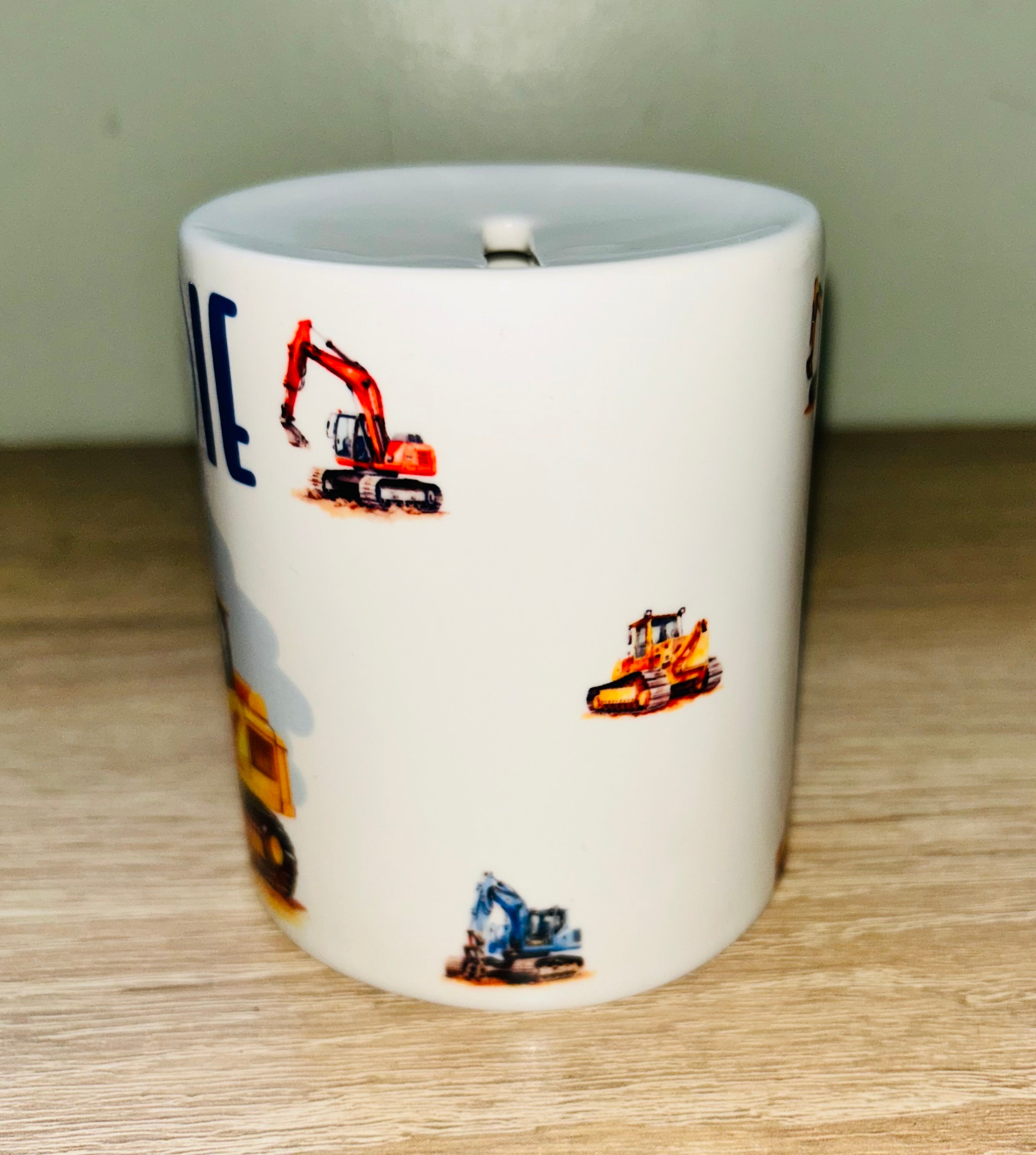 Digger Design Personalised Money Box, Piggy Bank, Birthday Gift, Baby gift, keepsake, Saving, bedroom/nursery decor, Ceramic