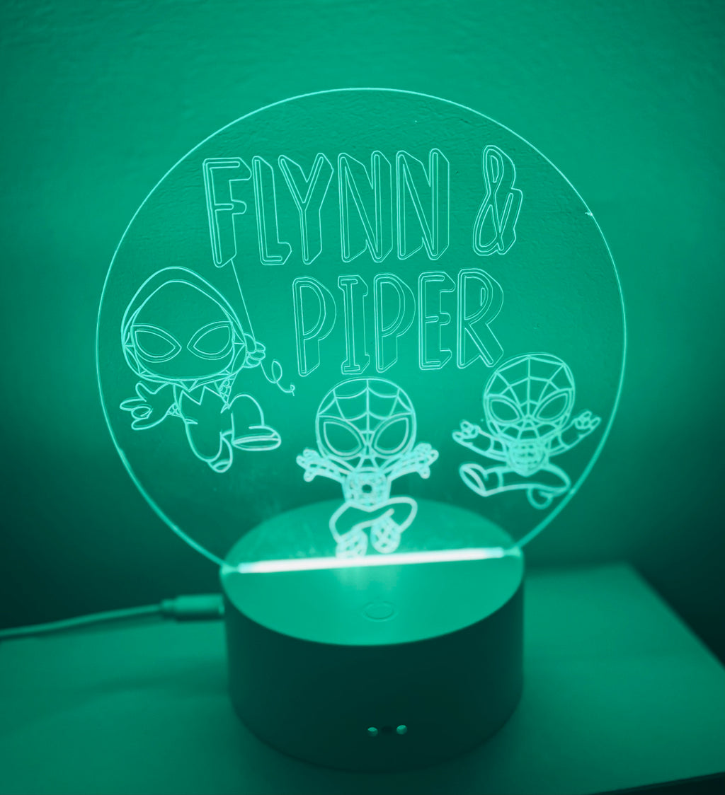 Spidey & Friends Themed LED Night Light - Comes Fully Personalised. Unique Gift Idea