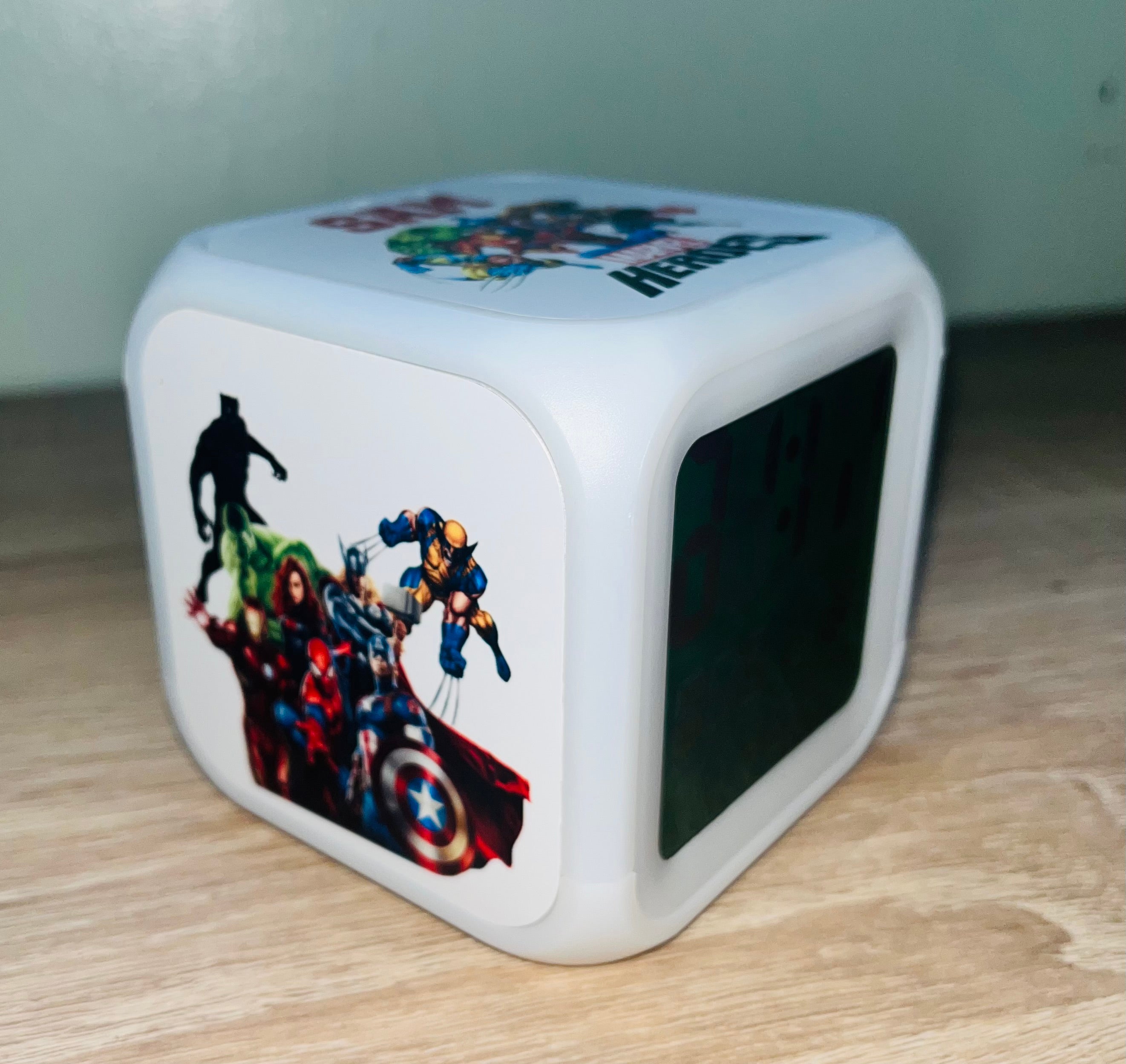 Superheroes  Design Personalised LED Cube Digital Alarm Clock - Colour Changing/Great Gift Idea