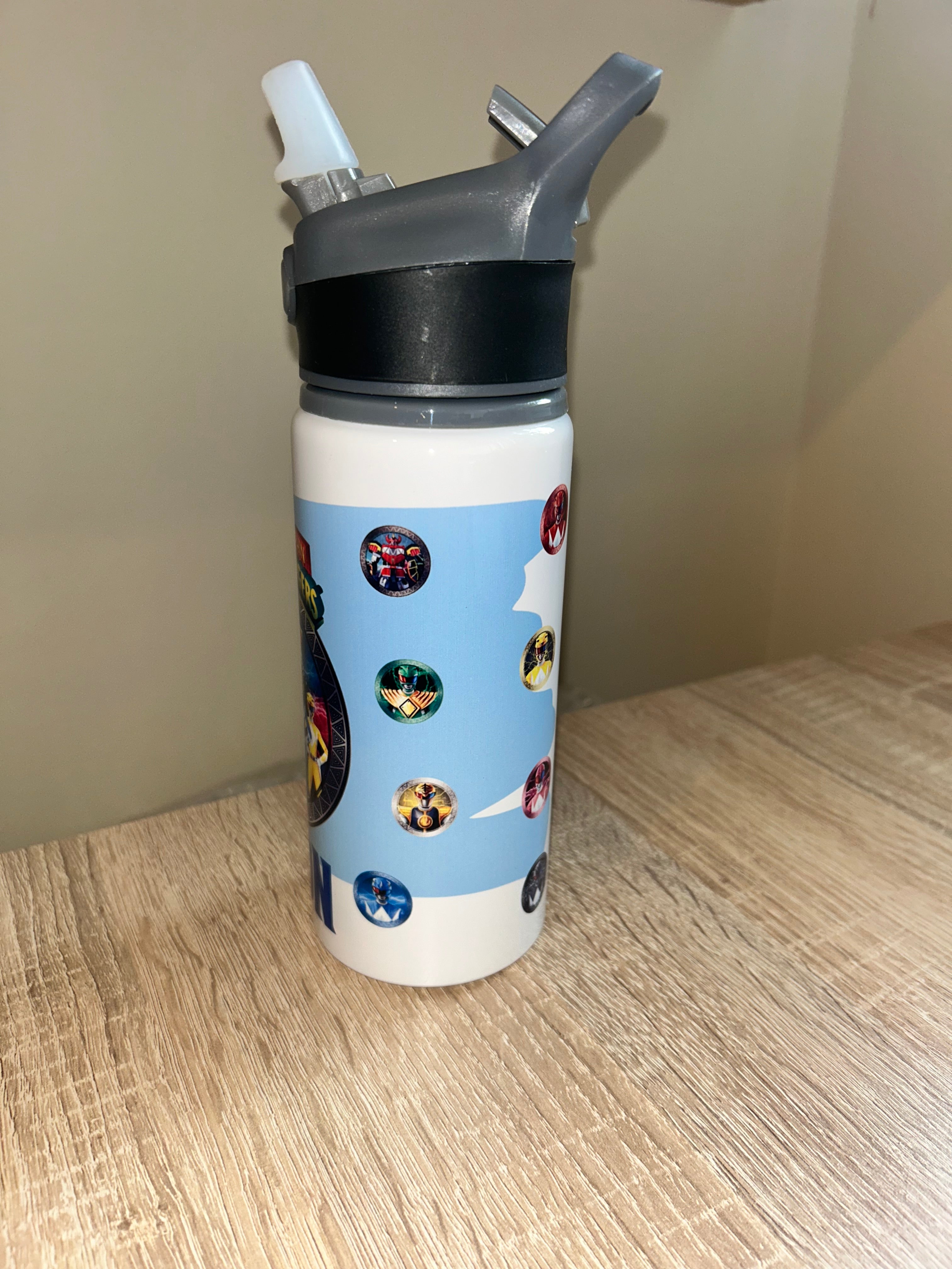Character/Power Rangers Themed Personalised 600ml Aluminium Water Bottles - made with your favourite characters! School Water Bottle, Summer Ready. (Copy)