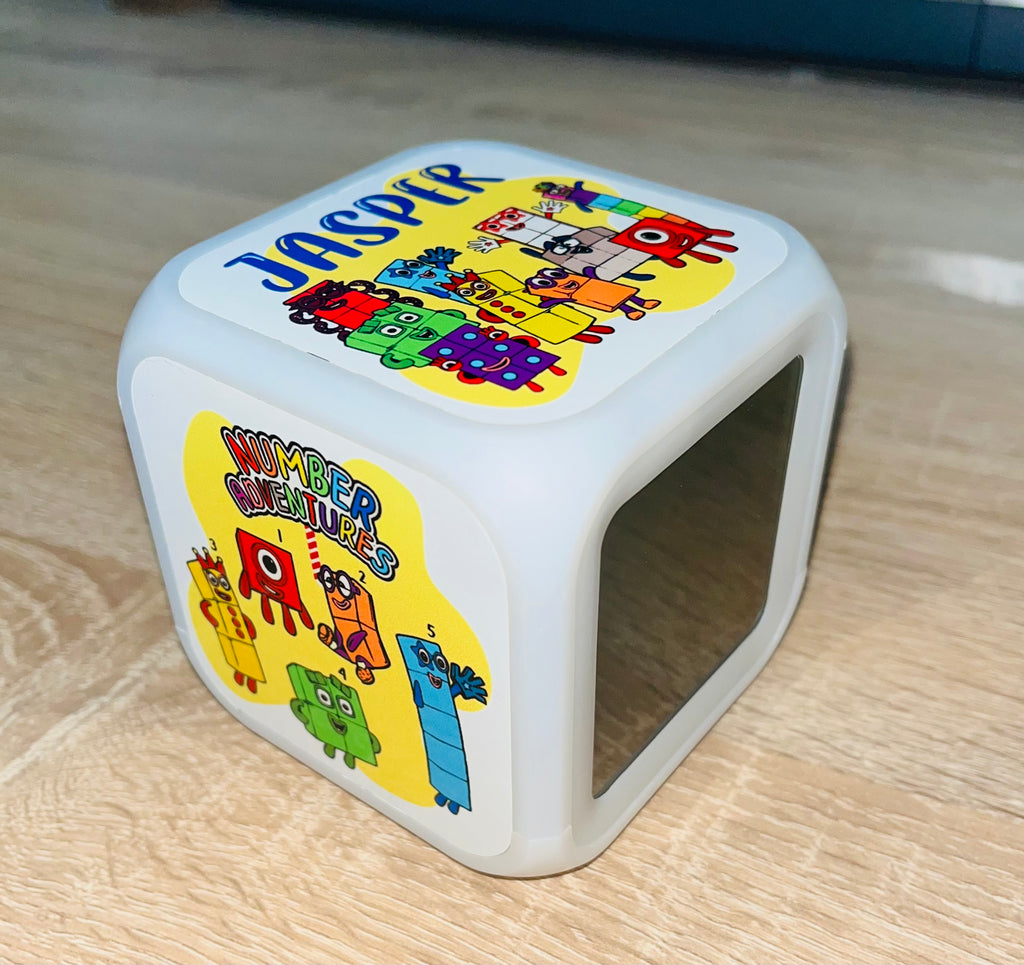 Character/Numberblocks Design Personalised LED Cube Digital Alarm Clock - Colour Changing/Great Gift Idea