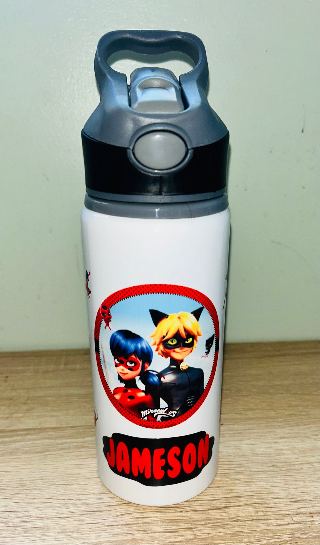 Character/Miraculous Themed Personalised 600ml Aluminium Water Bottles - made with your favourite characters! School Water Bottle, Summer Ready.