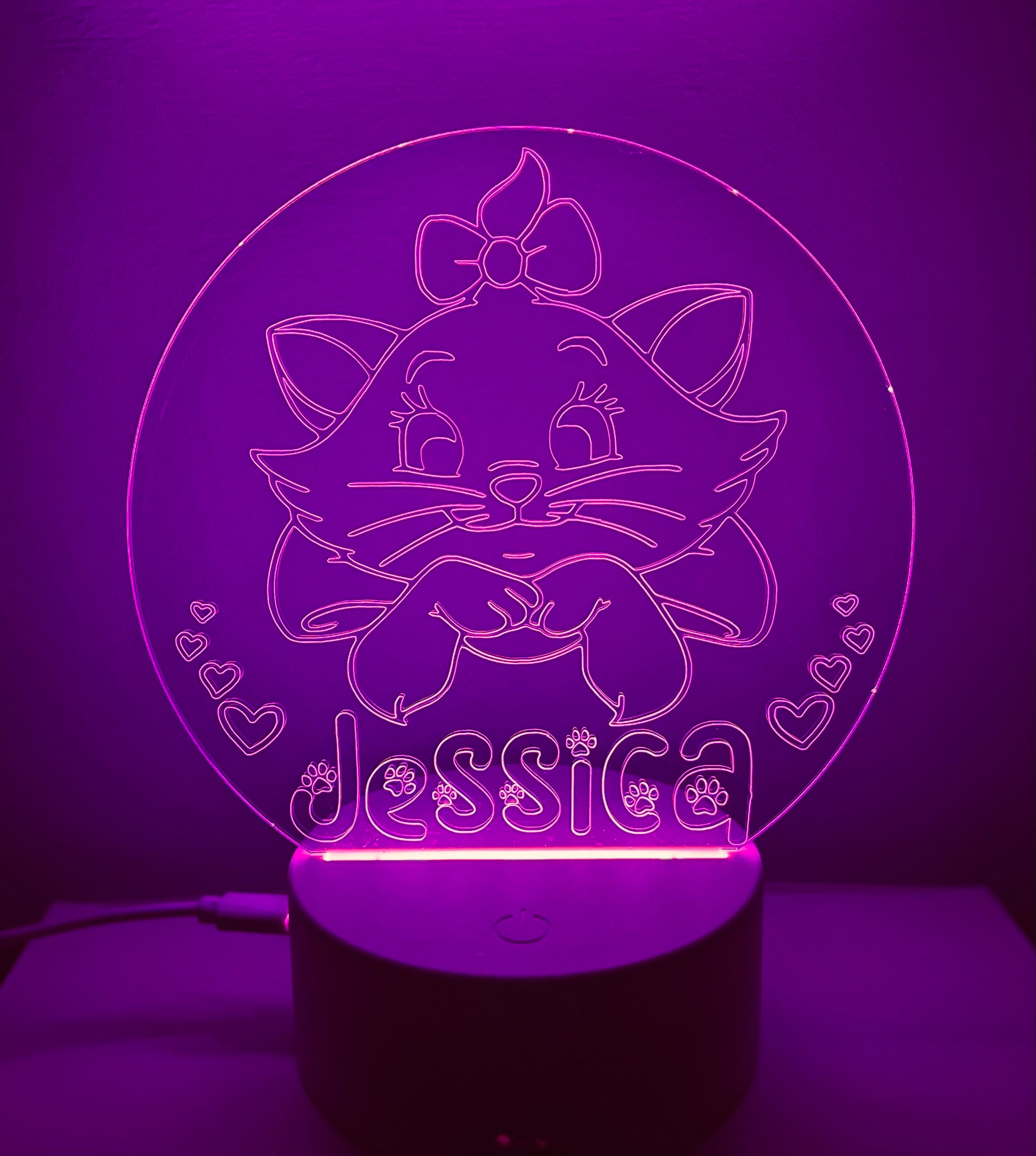 Cute Cat Themed LED Night Light - Comes Fully Personalised. Unique Gift Idea
