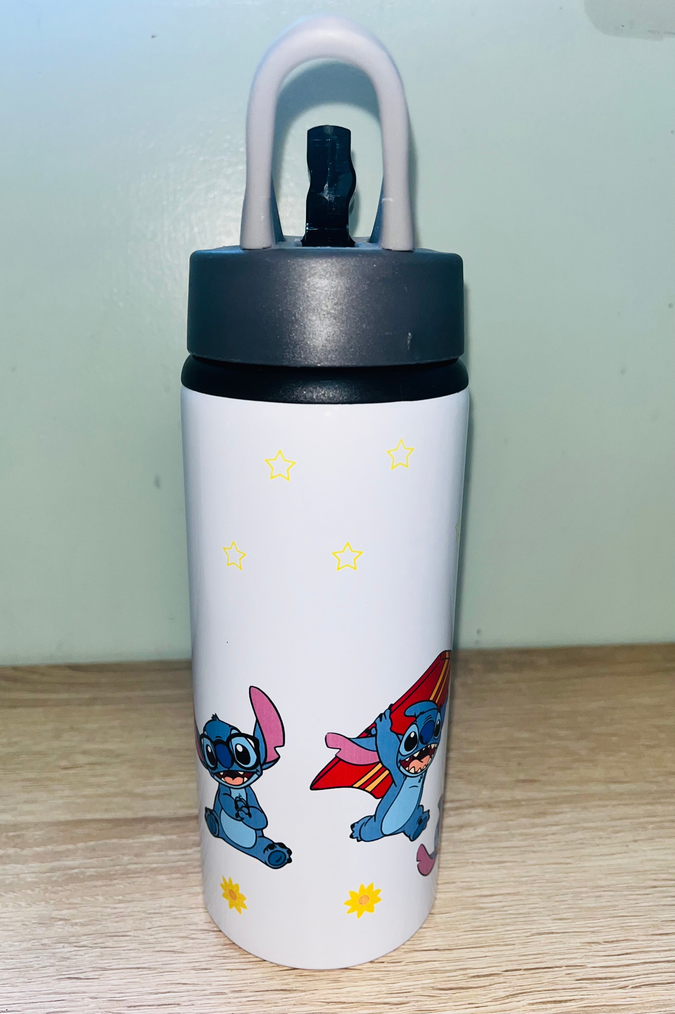 Stitch Themed Personalised 600ml Aluminium Water Bottles - made with your favourite characters! School Water Bottle, Summer Ready.