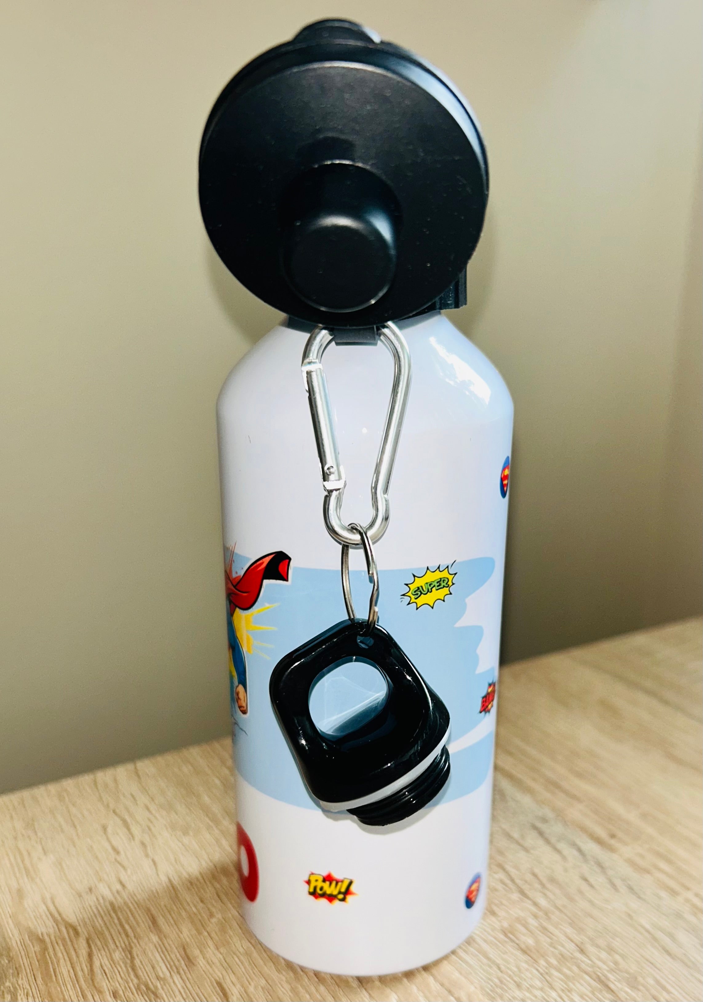 Superman Themed Personalised 600ml Aluminium Water Bottles - made with your favourite characters! School Water Bottle, Summer Ready.