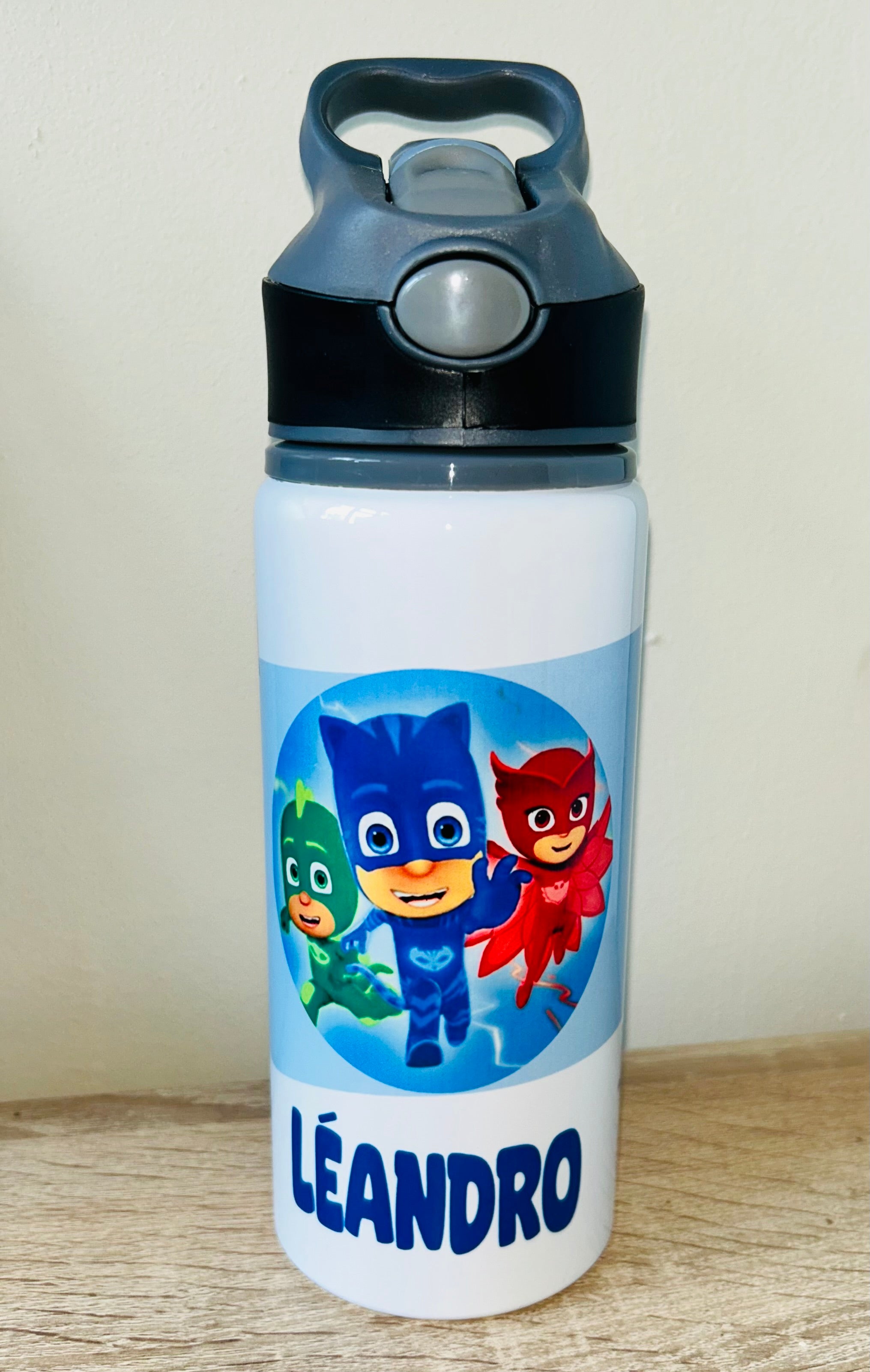 Character/PJ Masks Themed Personalised 600ml Aluminium Water Bottles - made with your favourite characters! School Water Bottle, Summer Ready.