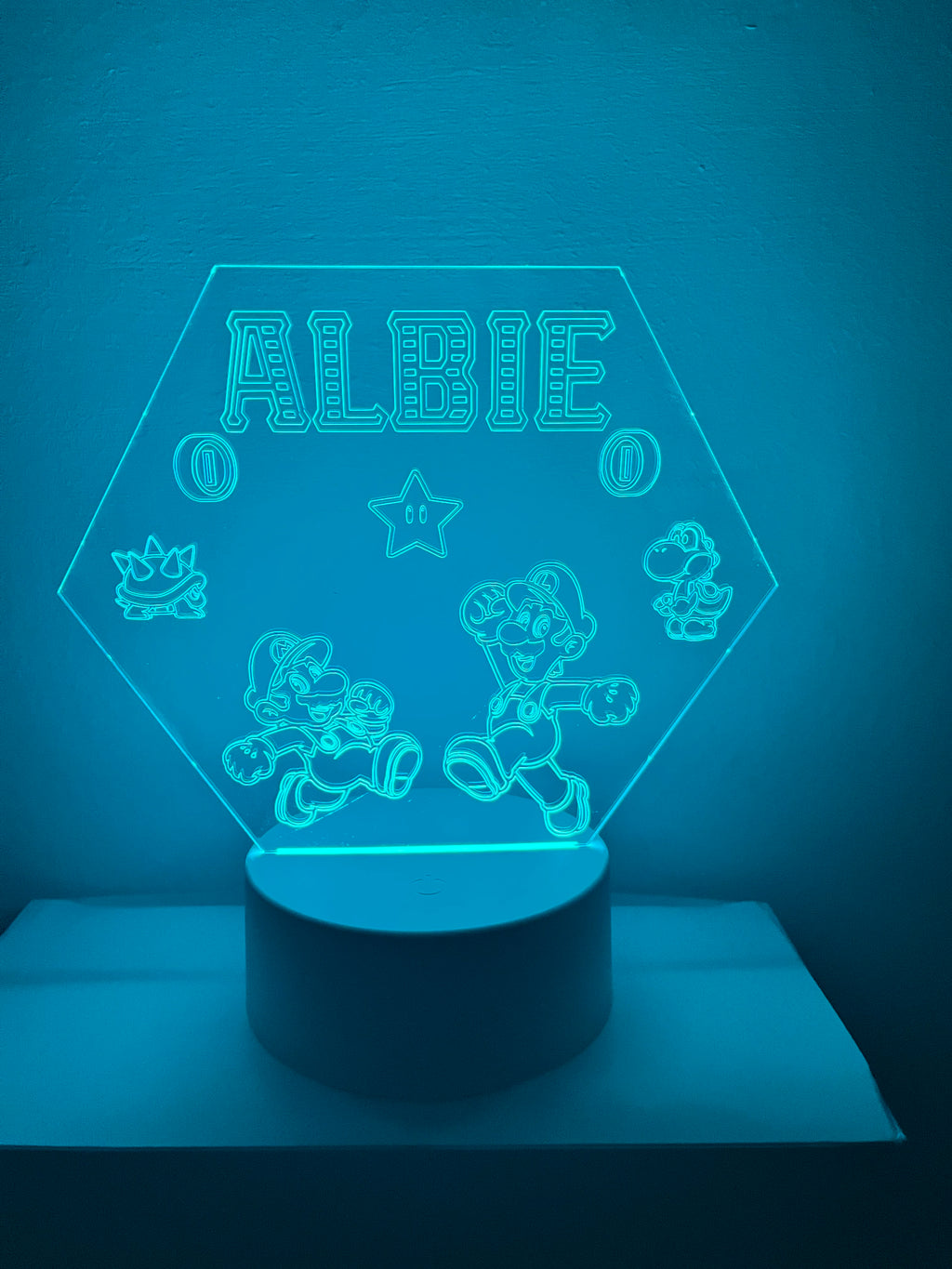Character /Super Mario Themed LED Night Light - Comes Fully Personalised. Unique Gift Idea