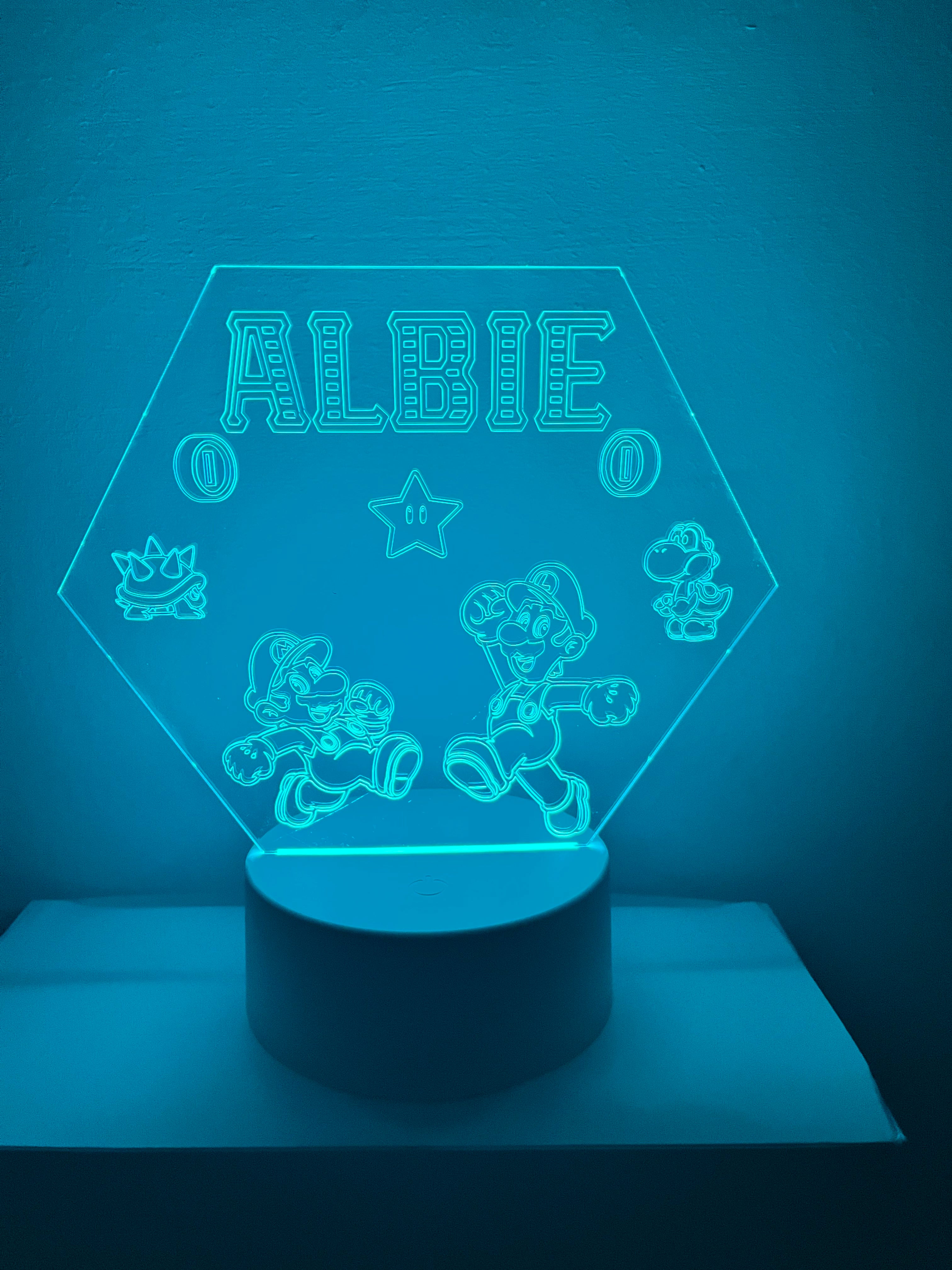 Character /Super Mario Themed LED Night Light - Comes Fully Personalised. Unique Gift Idea