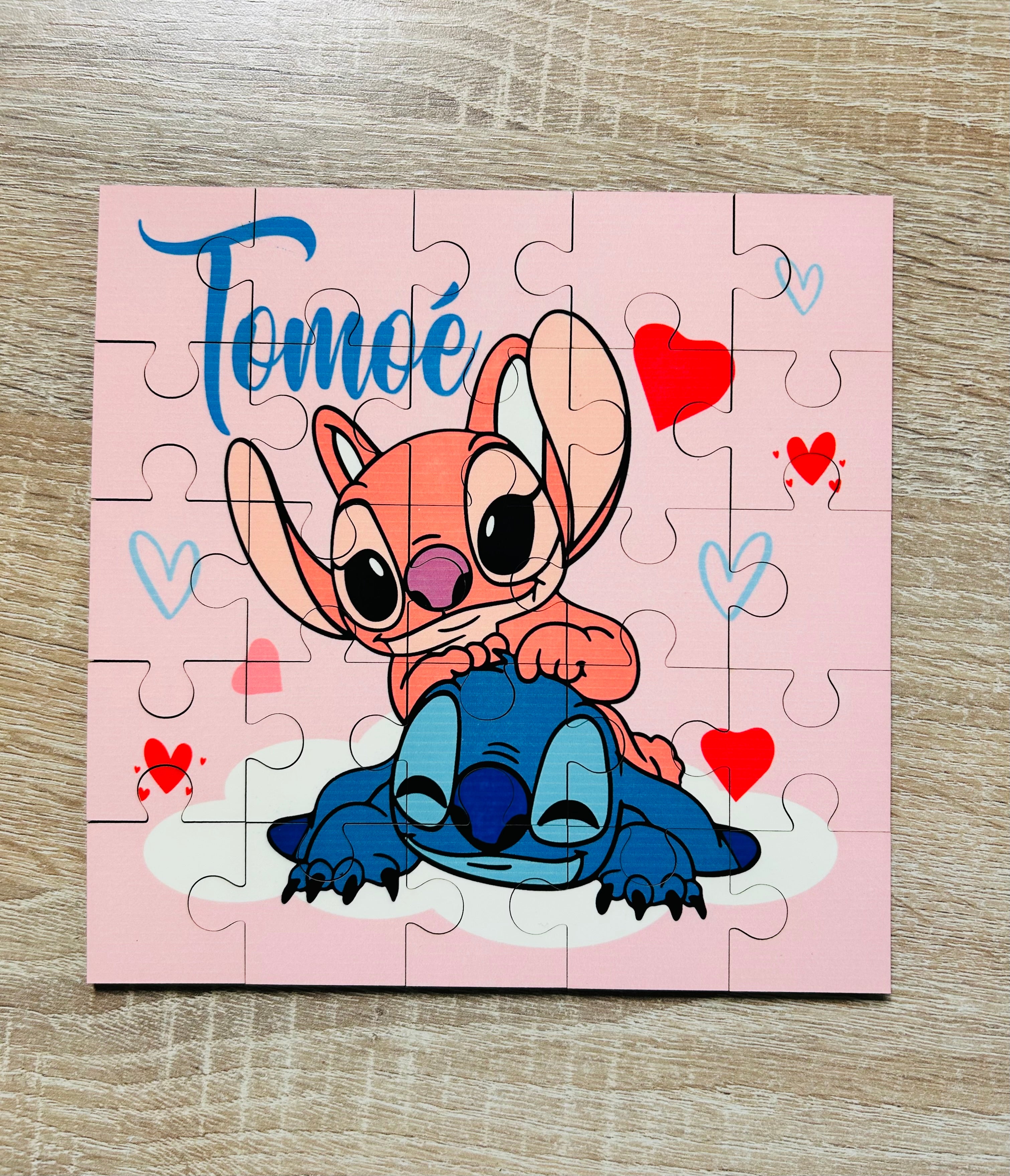 Stitch & Angel Themed Personalised Jigsaw Puzzle, Children's Custom Jigsaw, 24 Piece Wooden Puzzle, Birthday gift,  Personalised Gift. Square Shape