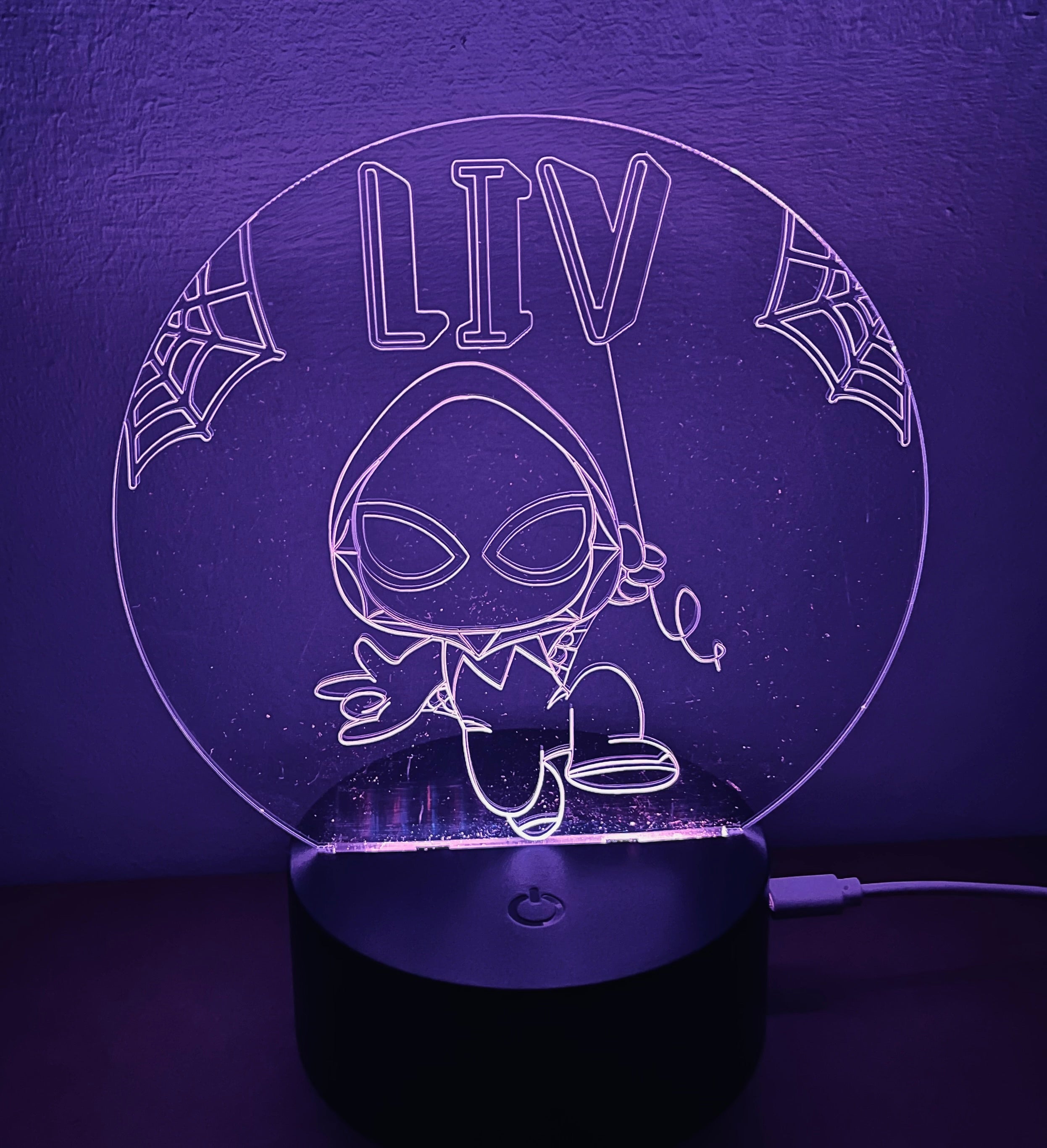 Ghost Spidey Themed LED Night Light - Comes Fully Personalised. Unique Gift Idea