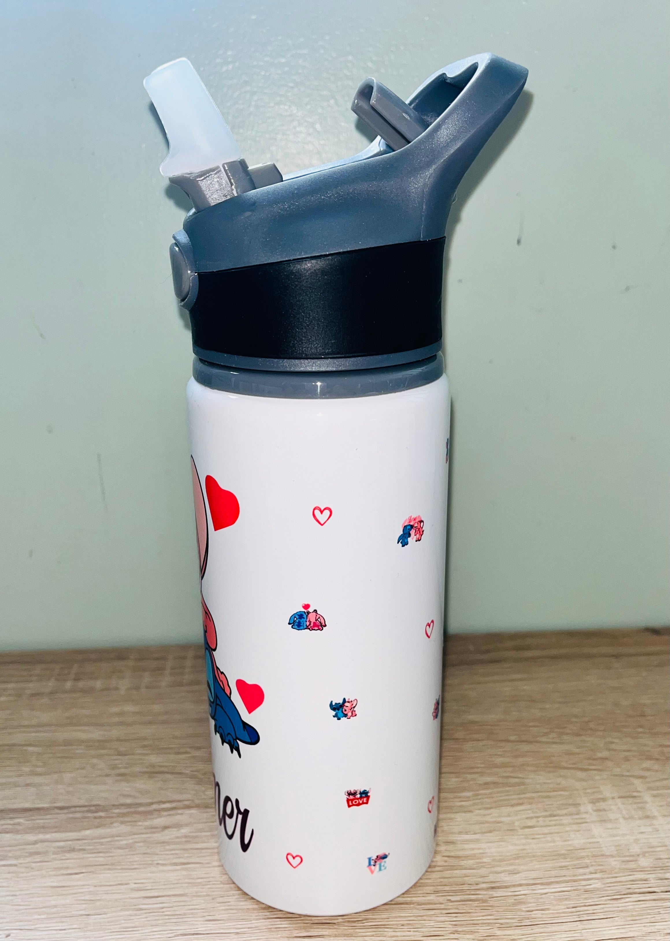 Stitch & Angel Themed Personalised 600ml Aluminium Water Bottles - made with your favourite characters! School Water Bottle, Summer Ready.