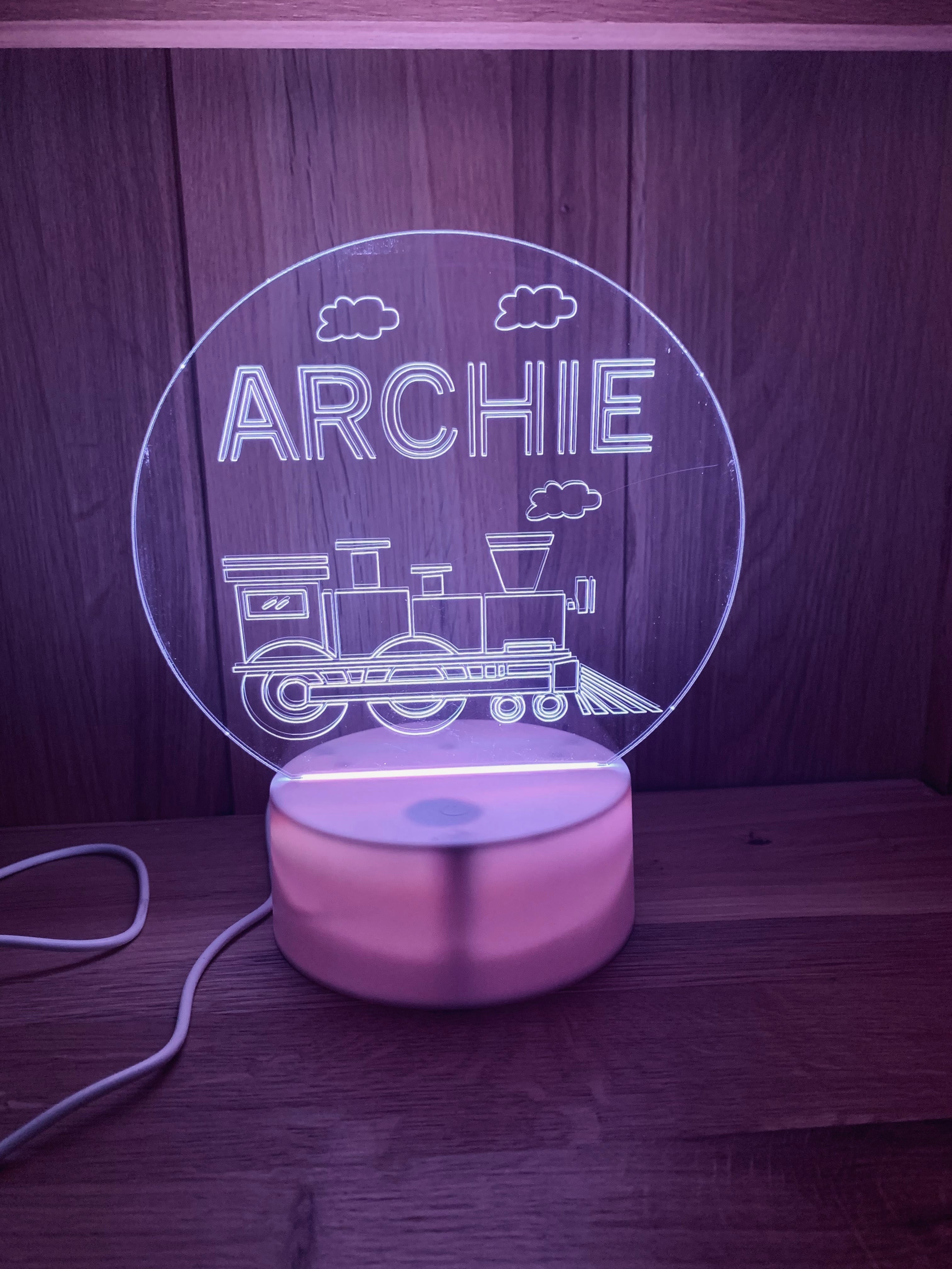 Train Themed LED Night Light - Comes Fully Personalised. Unique Gift Idea