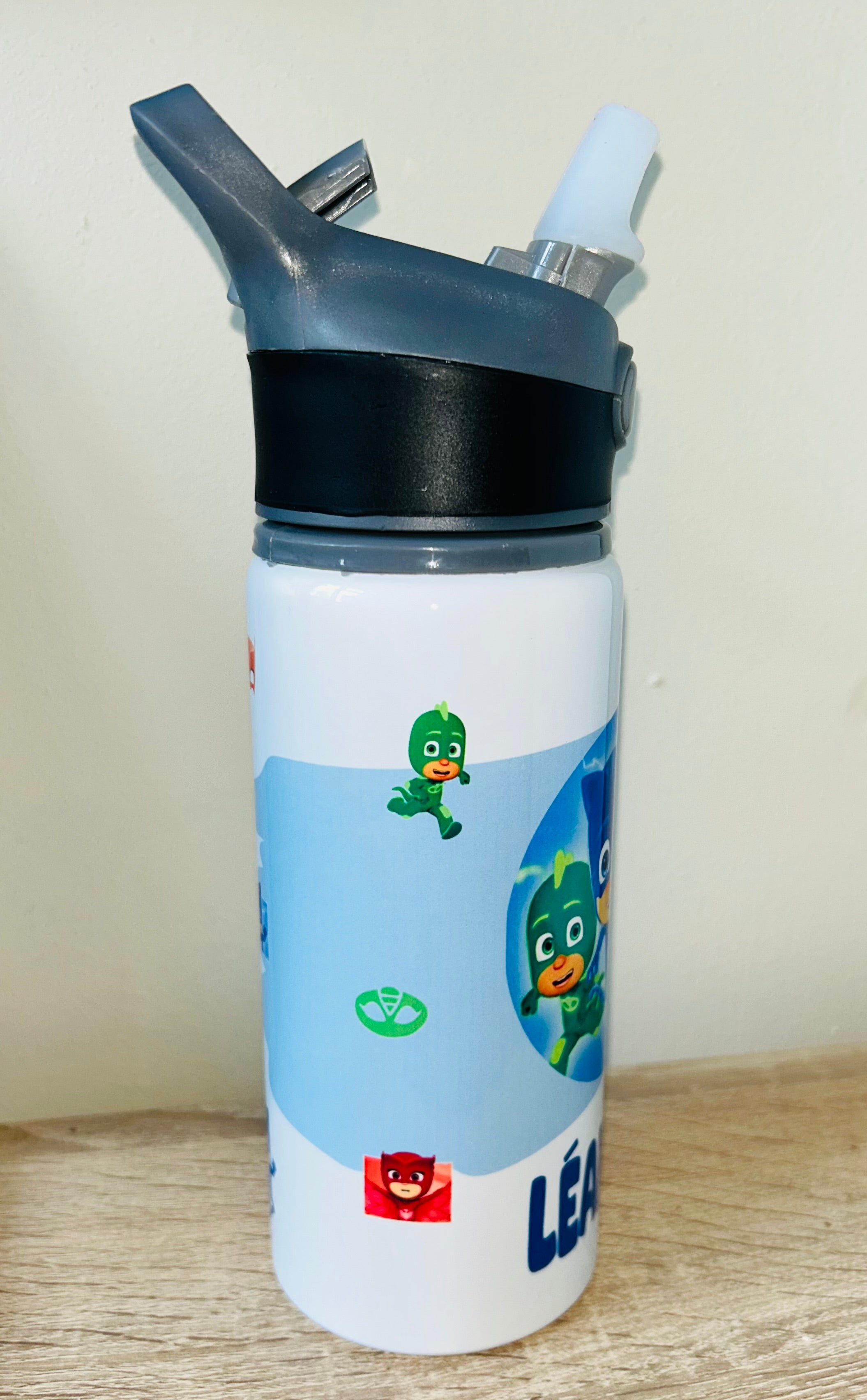 Character/PJ Masks Themed Personalised 600ml Aluminium Water Bottles - made with your favourite characters! School Water Bottle, Summer Ready.