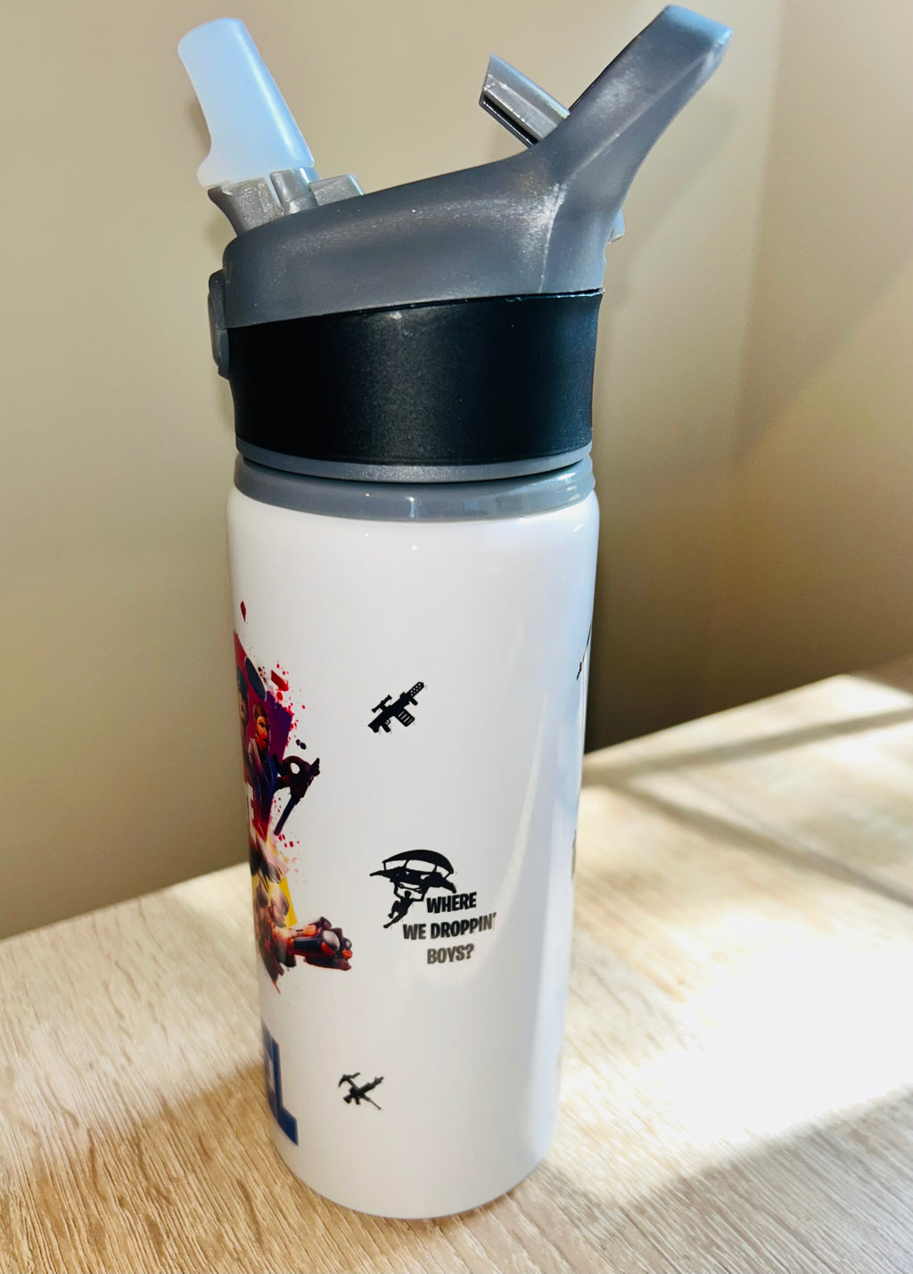 Gaming Themed Personalised 600ml Aluminium Water Bottles - made with your favourite characters! School Water Bottle, Summer Ready.