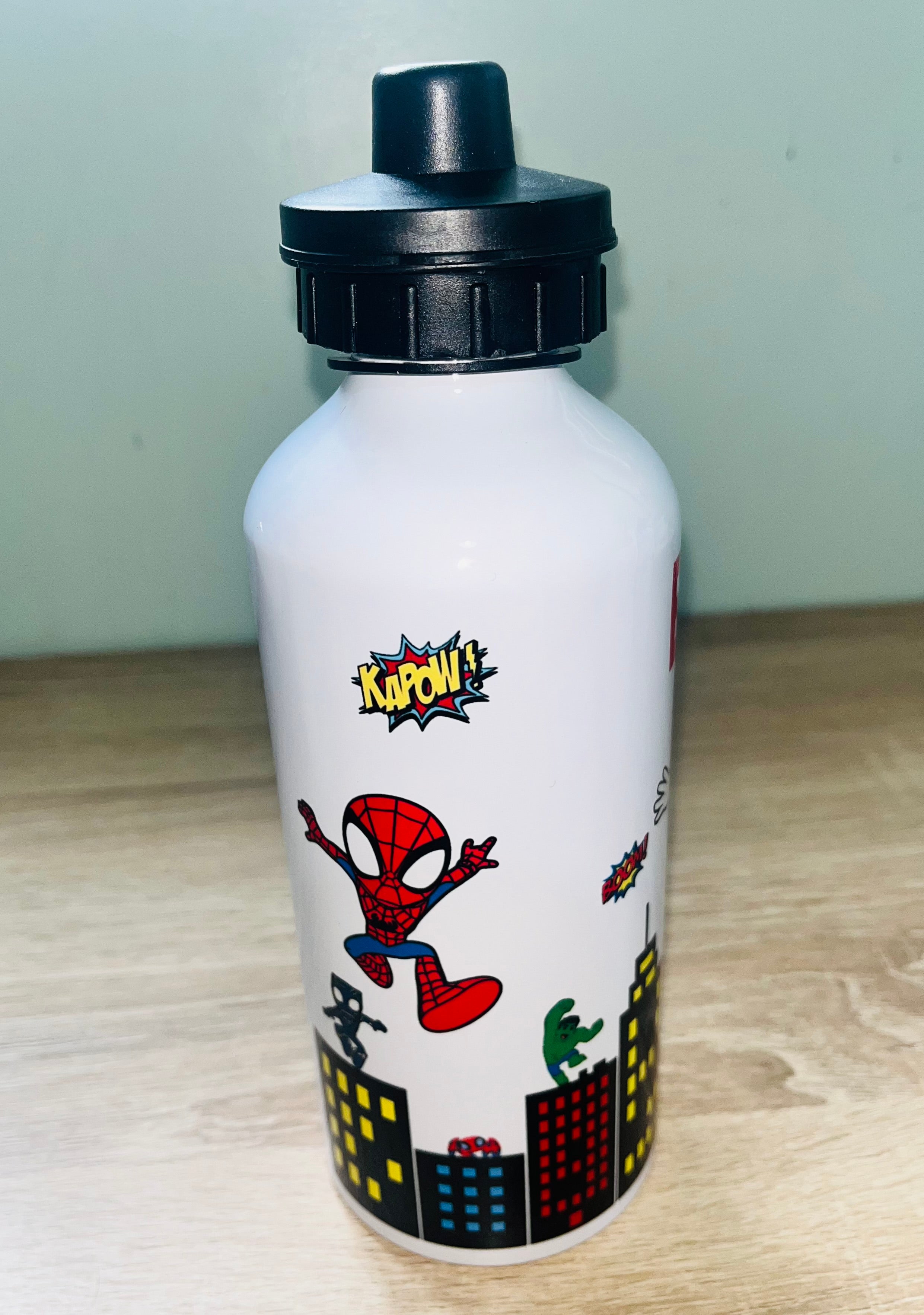 Ghost Spidey Themed Personalised 600ml Aluminium Water Bottles - made with your favourite characters! School Water Bottle, Summer Ready.
