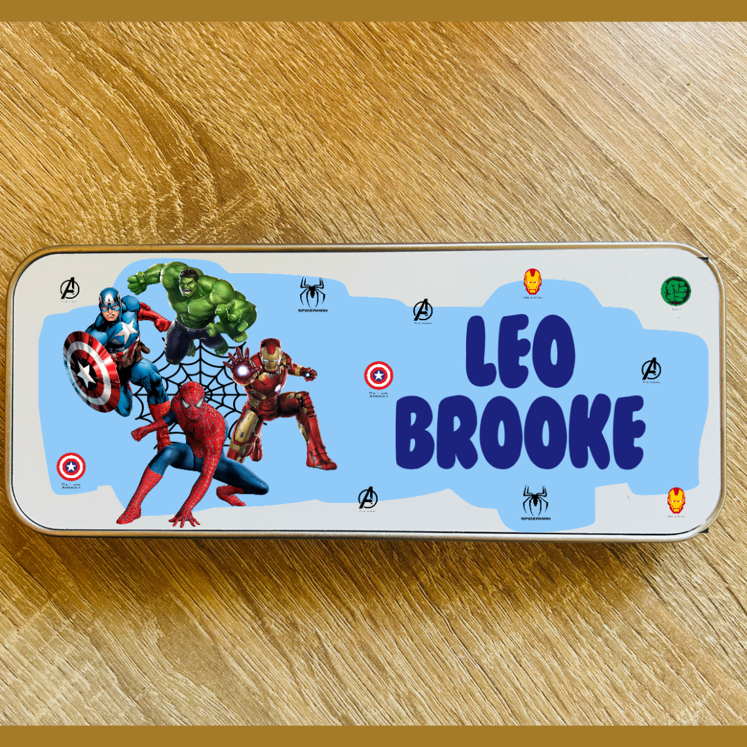 Avengers/Superheroes Design / Personalised Pencil Tin / Made to Order / Back To School / Metal Pencil Case / Personalised Gift Idea / School Essentials