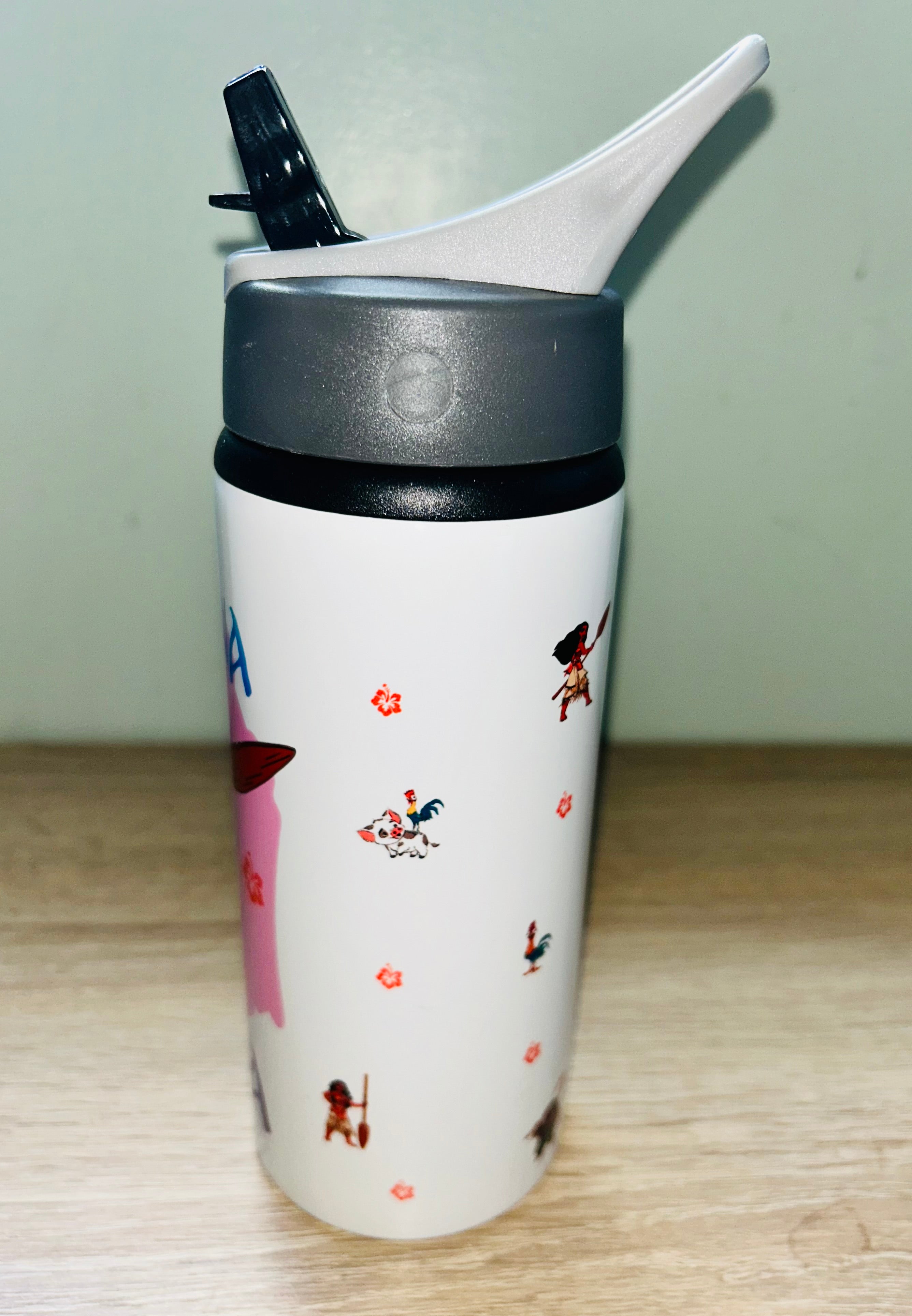Princess/Moana Themed Personalised 600ml Aluminium Water Bottles - made with your favourite characters! School Water Bottle, Summer Ready.