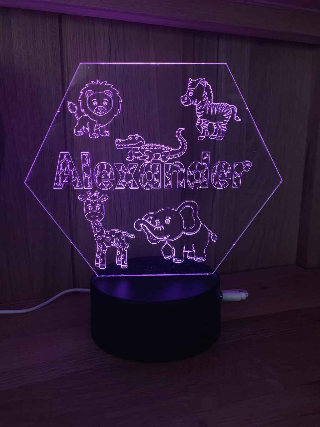 Safari Themed LED Night Light - Comes Fully Personalised. Unique Gift Idea