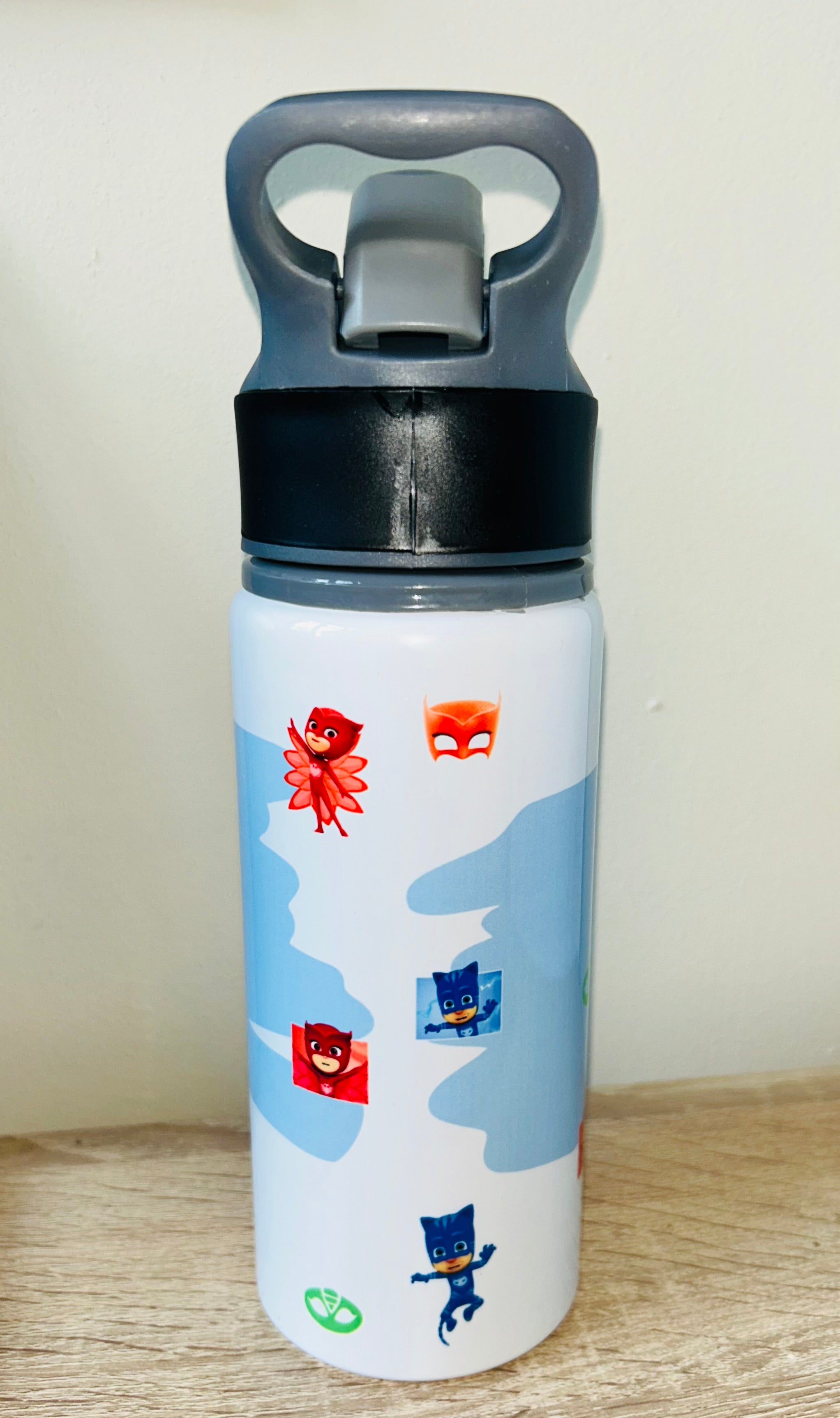 Character/PJ Masks Themed Personalised 600ml Aluminium Water Bottles - made with your favourite characters! School Water Bottle, Summer Ready.