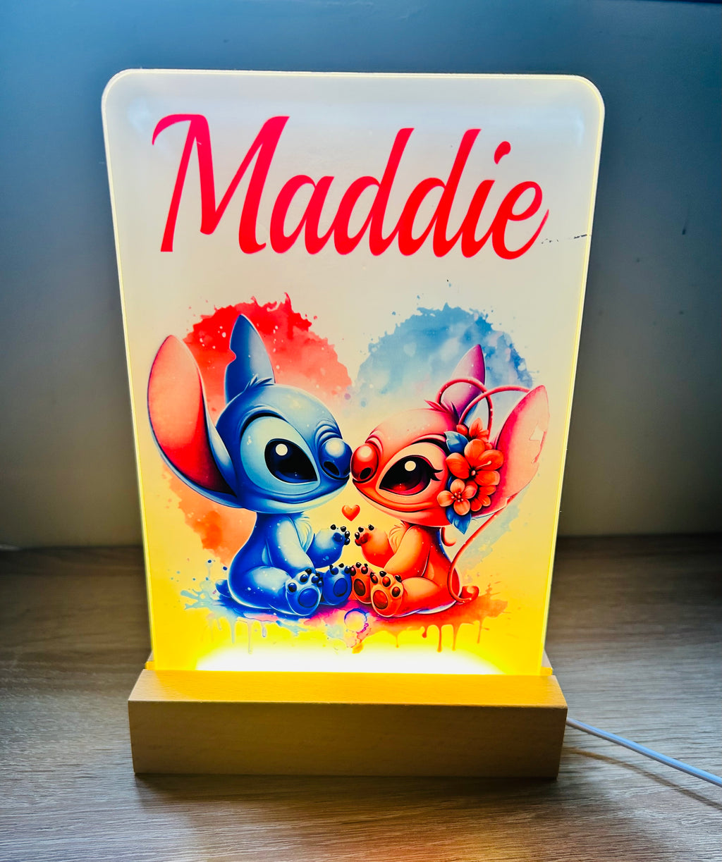 Stitch & Angel Themed Sub LED Night Light - Comes Fully Personalised. Unique Gift Idea.  Perfect for Bedroom. Christmas/Birthday Gift.