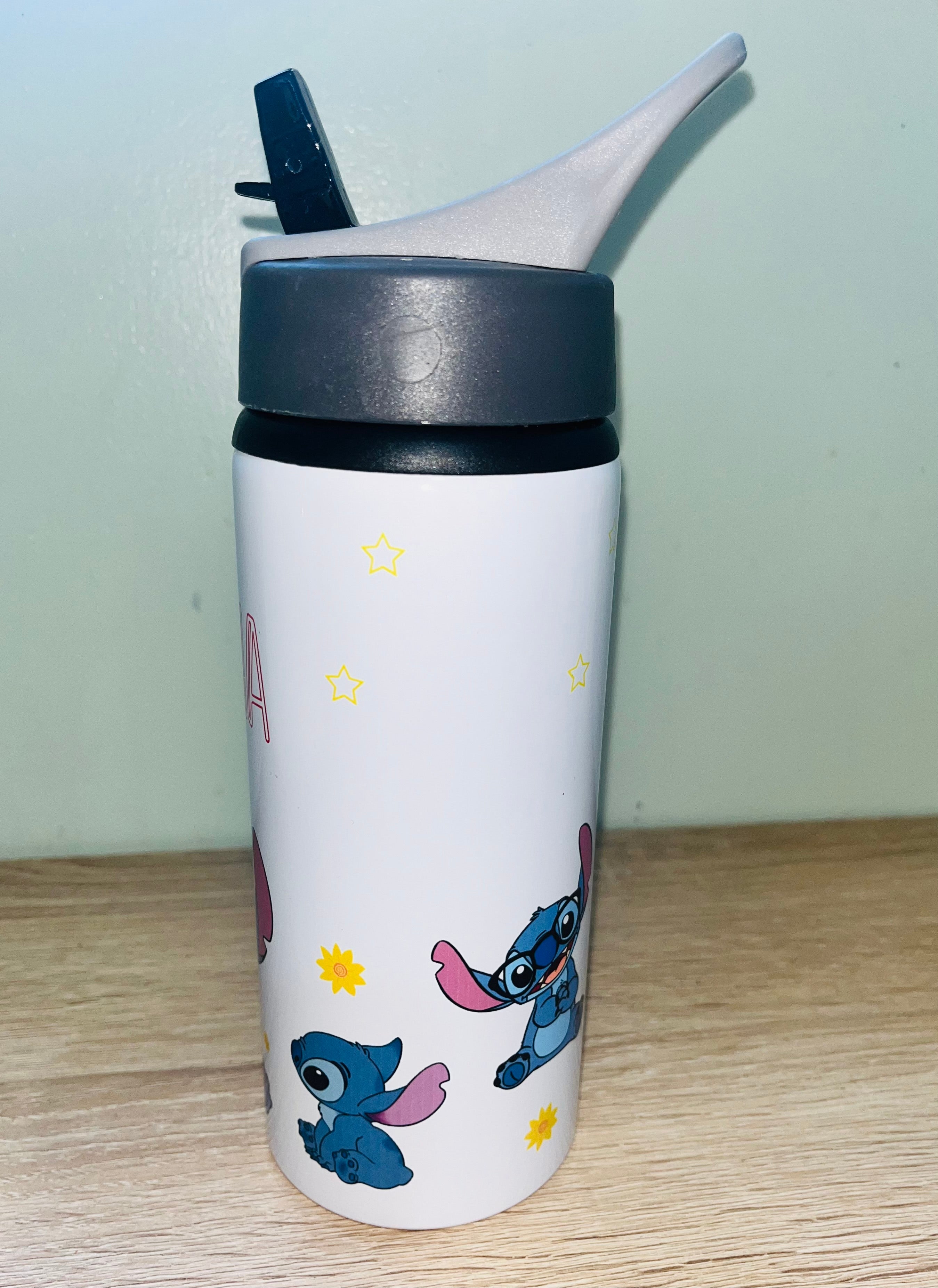 Stitch Themed Personalised 600ml Aluminium Water Bottles - made with your favourite characters! School Water Bottle, Summer Ready.