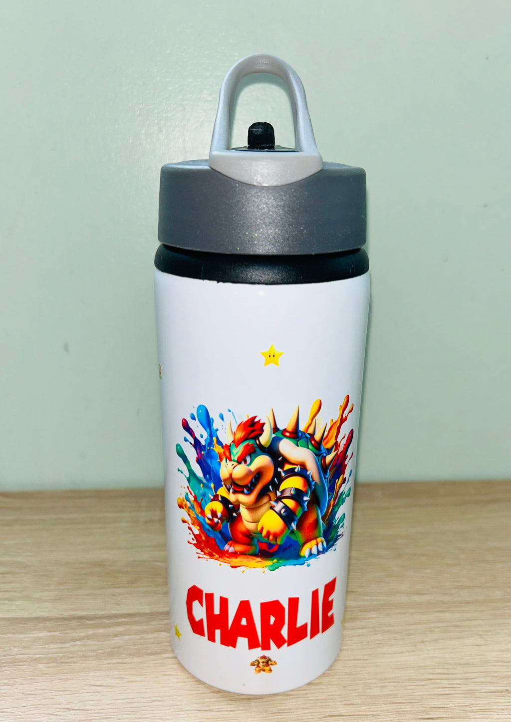 Character/Bowser Themed Personalised 600ml Aluminium Water Bottles - made with your favourite characters! School Water Bottle, Summer Ready.