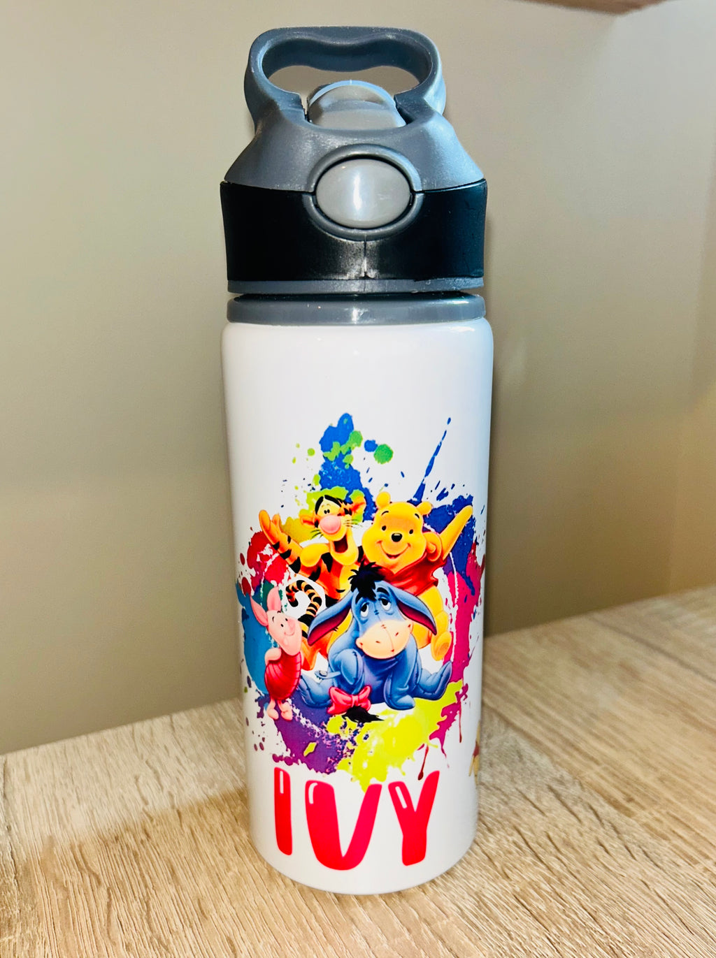 Character/Winnie the pooh Themed Personalised 600ml Aluminium Water Bottles - made with your favourite characters! School Water Bottle, Summer Ready.