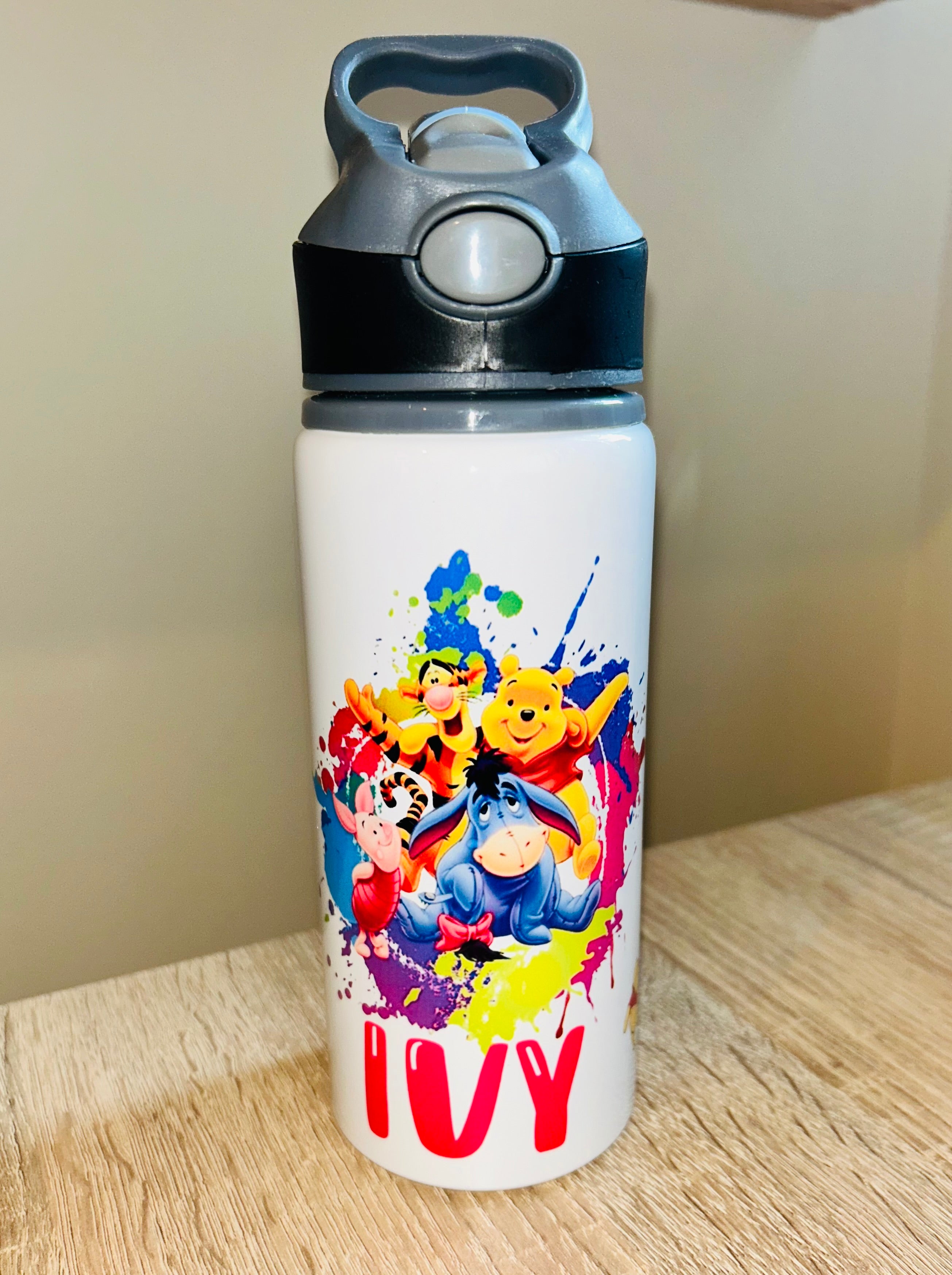 Character/Winnie the pooh Themed Personalised 600ml Aluminium Water Bottles - made with your favourite characters! School Water Bottle, Summer Ready.