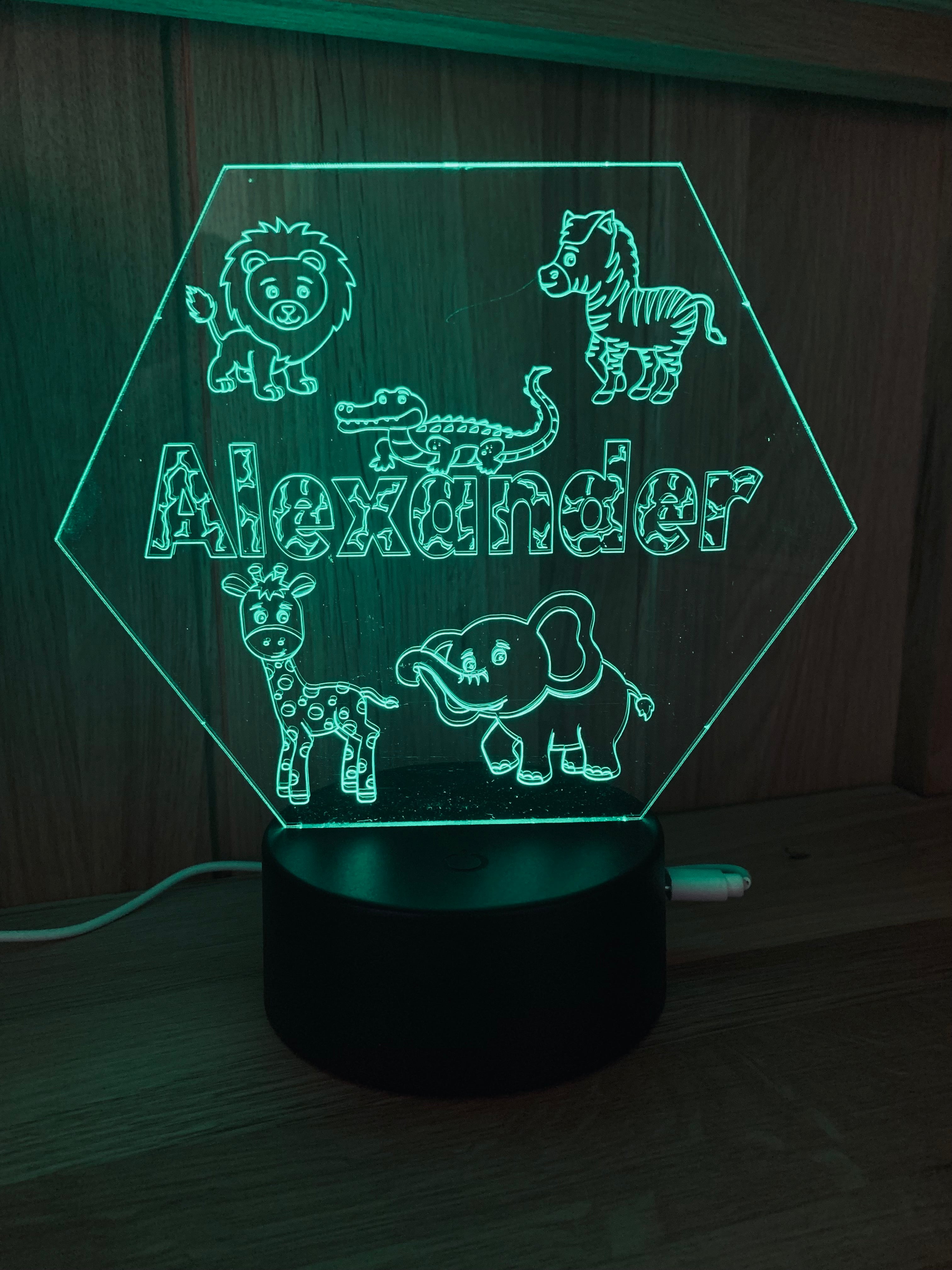 Safari Themed LED Night Light - Comes Fully Personalised. Unique Gift Idea