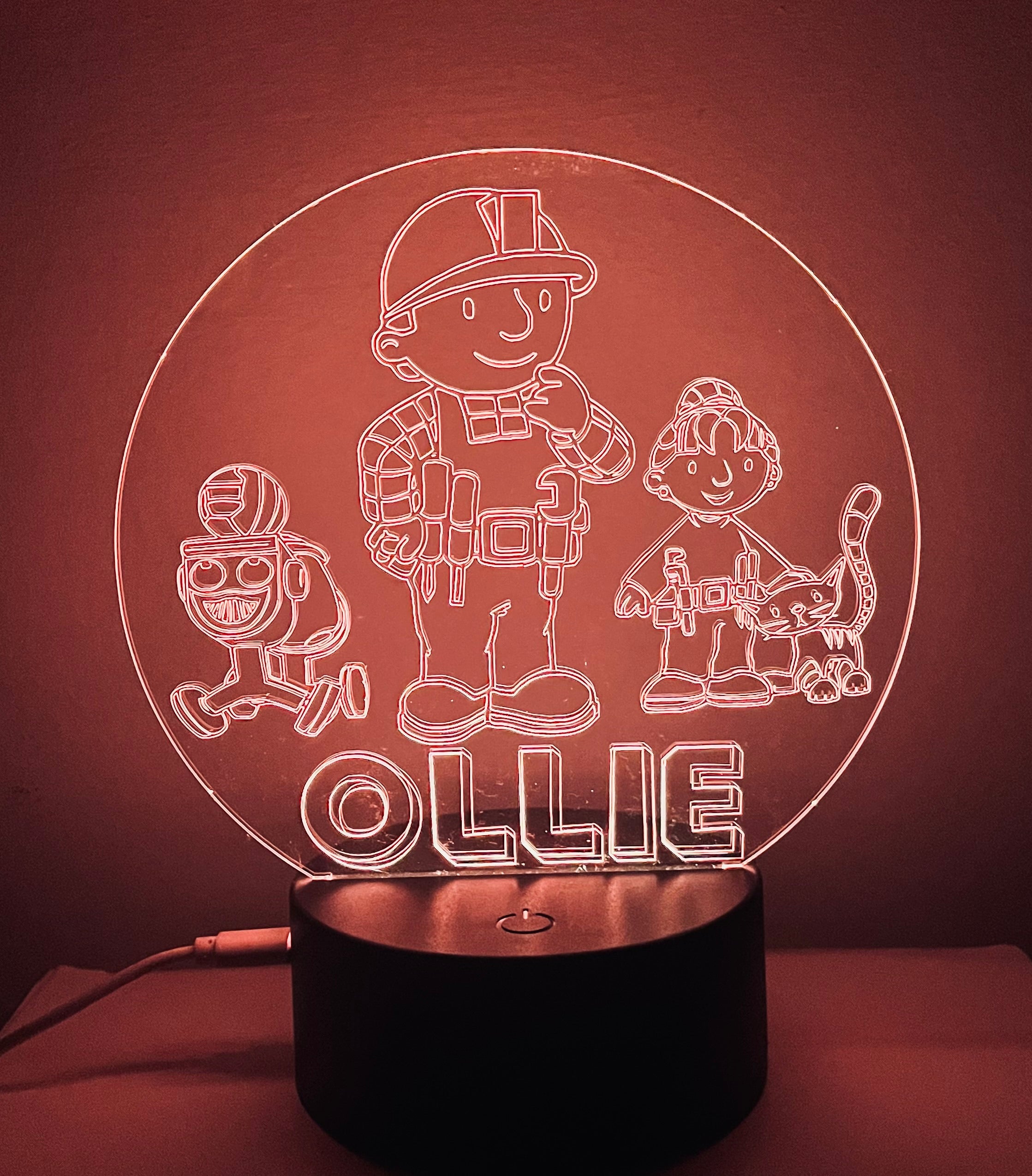 Character/Bulider Themed LED Night Light - Comes Fully Personalised. Unique Gift Idea