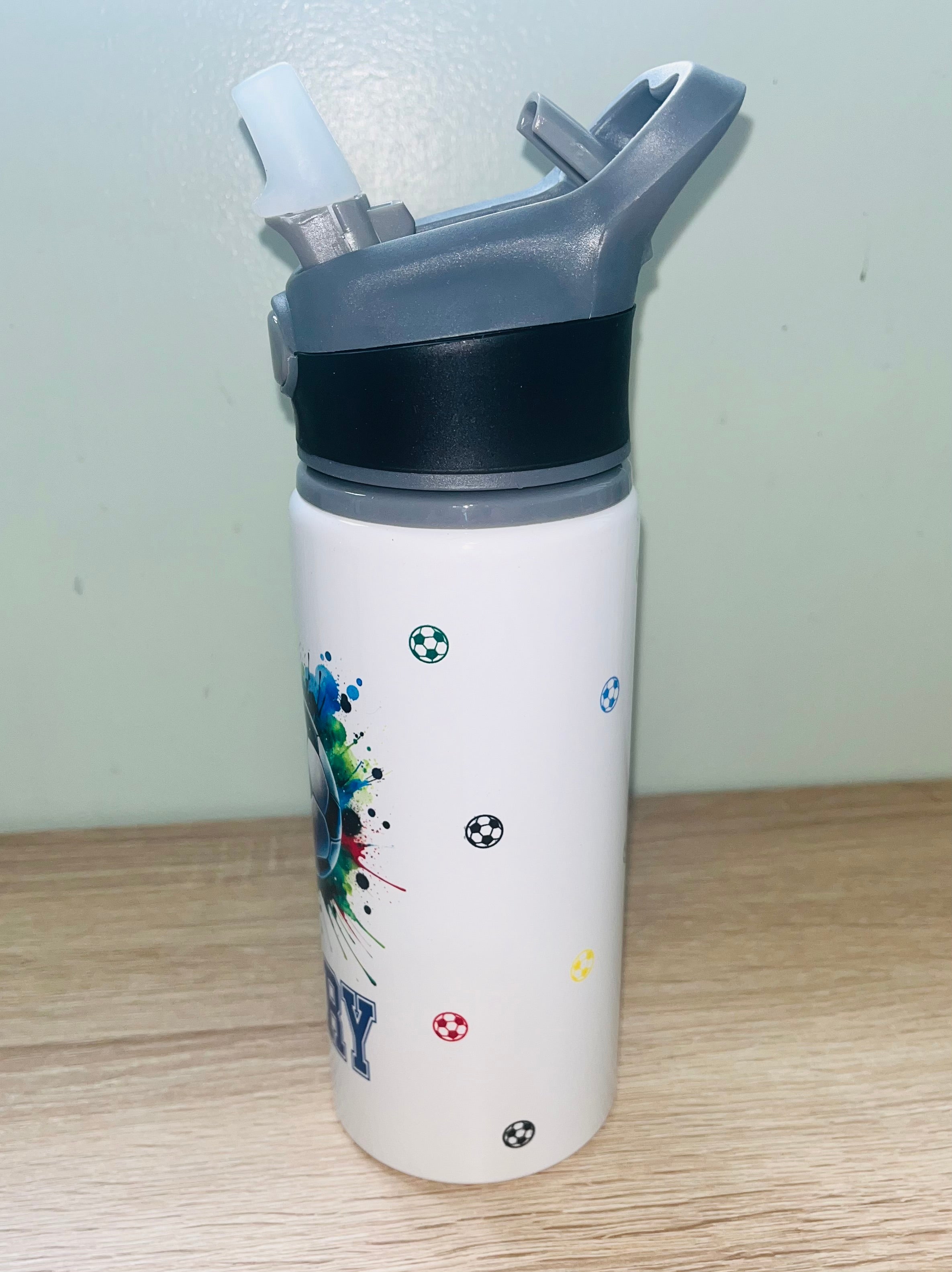 Football Themed Personalised 600ml Aluminium Water Bottles - made with your favourite characters! School Water Bottle, Summer Ready.