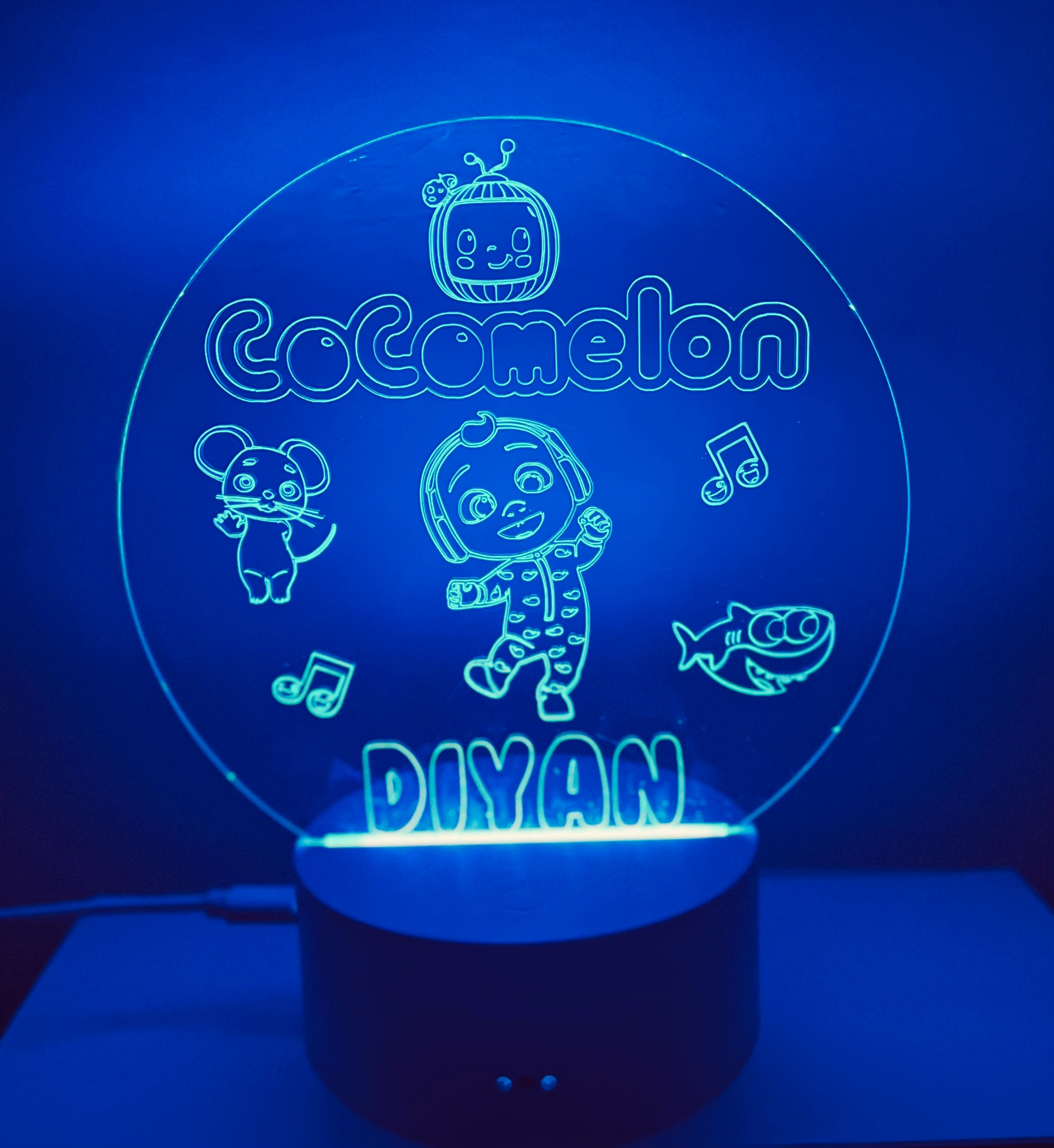 Character/Cocomelon Themed LED Night Light - Comes Fully Personalised. Unique Gift Idea
