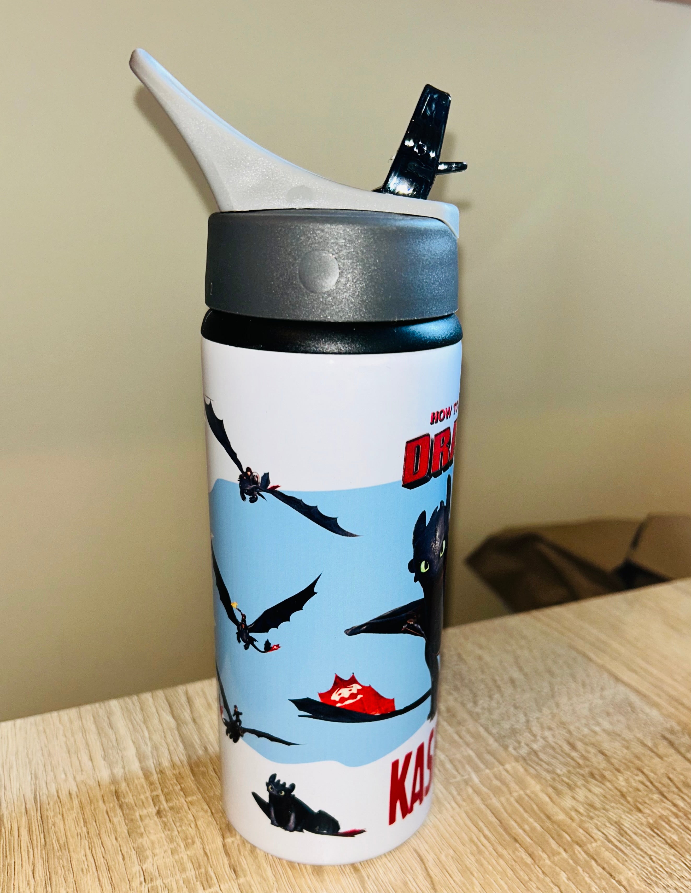 Character/Train your Dragon Themed Personalised 600ml Aluminium Water Bottles - made with your favourite characters! School Water Bottle, Summer Ready.