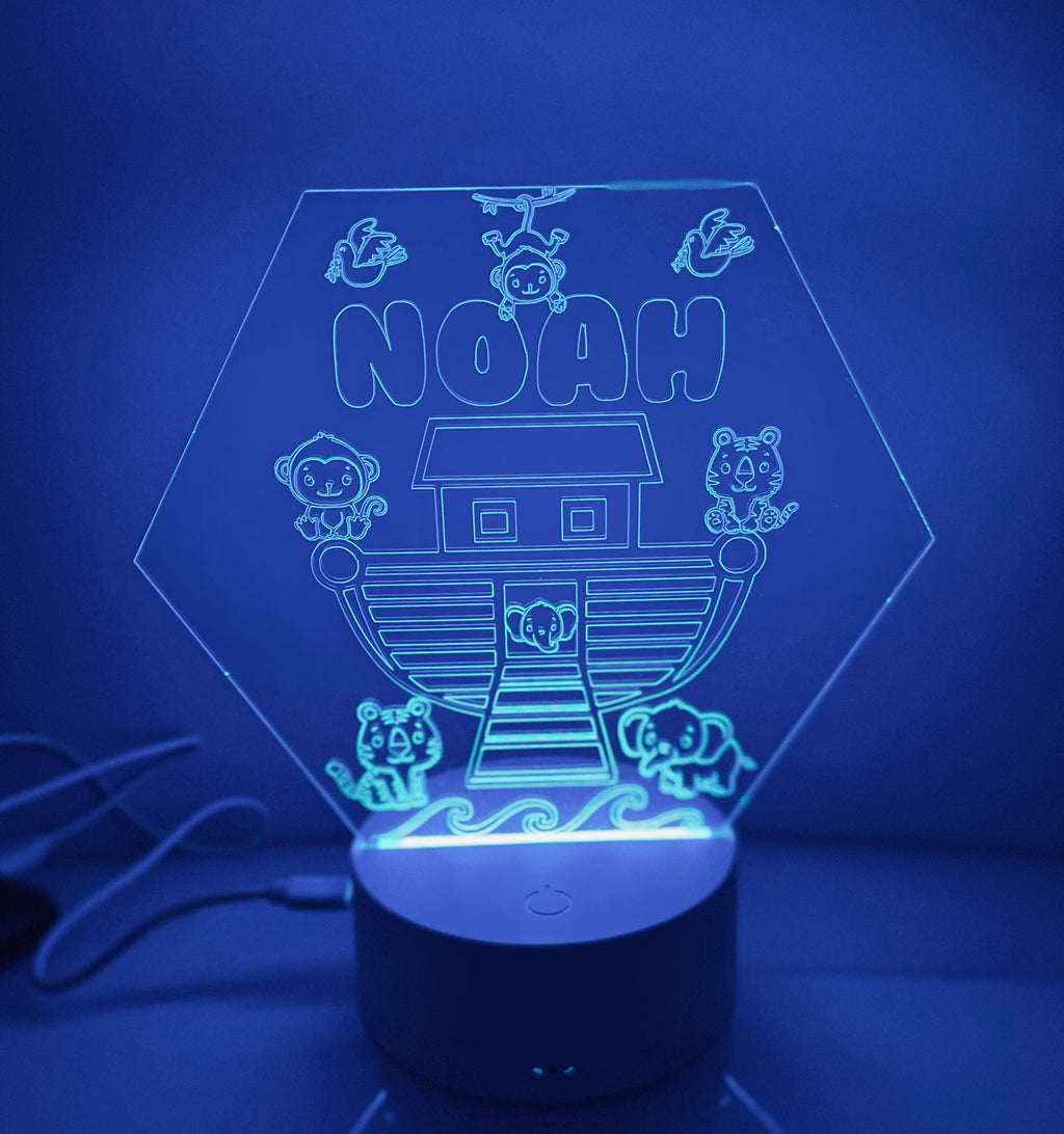 Noah’s Ark Themed LED Night Light - Comes Fully Personalised. Unique Gift Idea