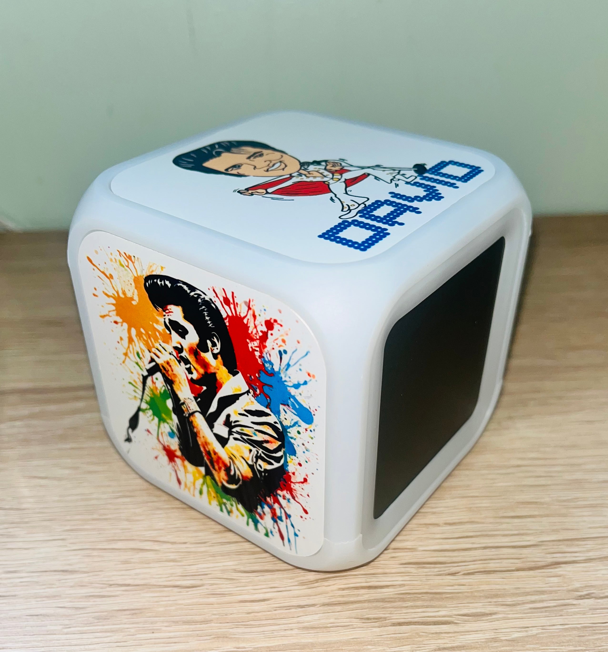 Elvis/Music Design Personalised LED Cube Digital Alarm Clock - Colour Changing/Great Gift Idea