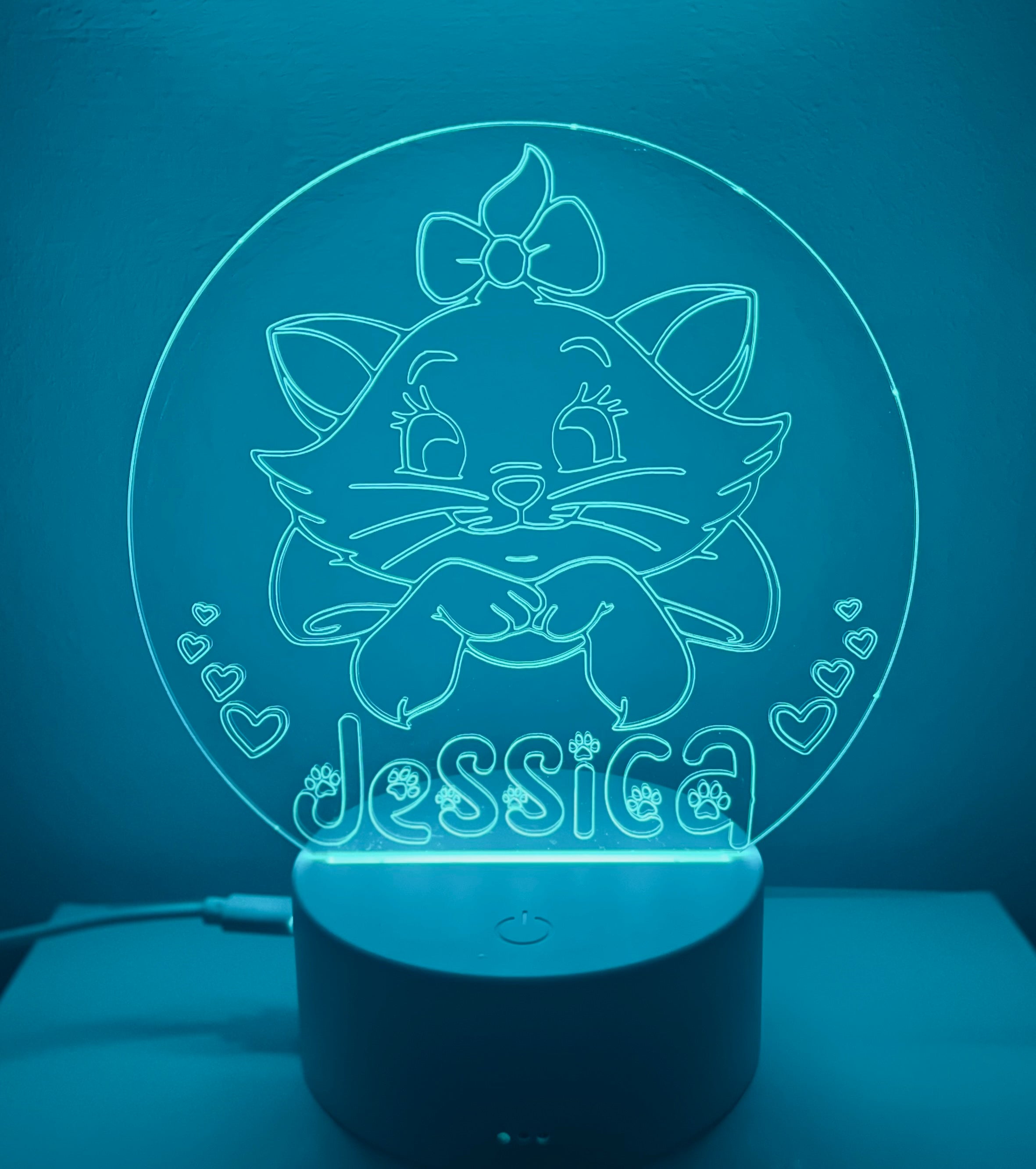 Cute Cat Themed LED Night Light - Comes Fully Personalised. Unique Gift Idea