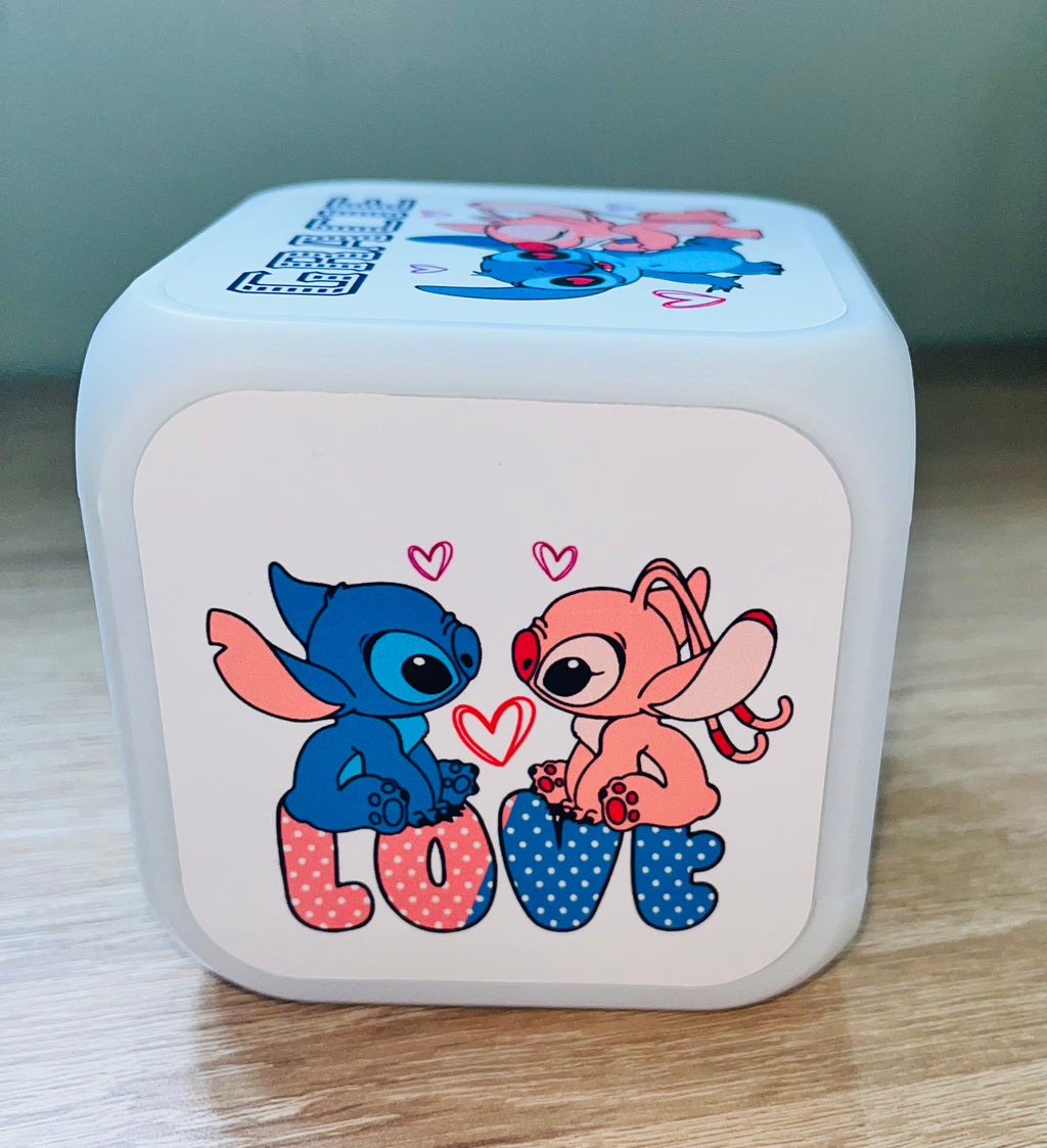 Stitch & Angel Design Personalised LED Cube Digital Alarm Clock - Colour Changing/Great Gift Idea