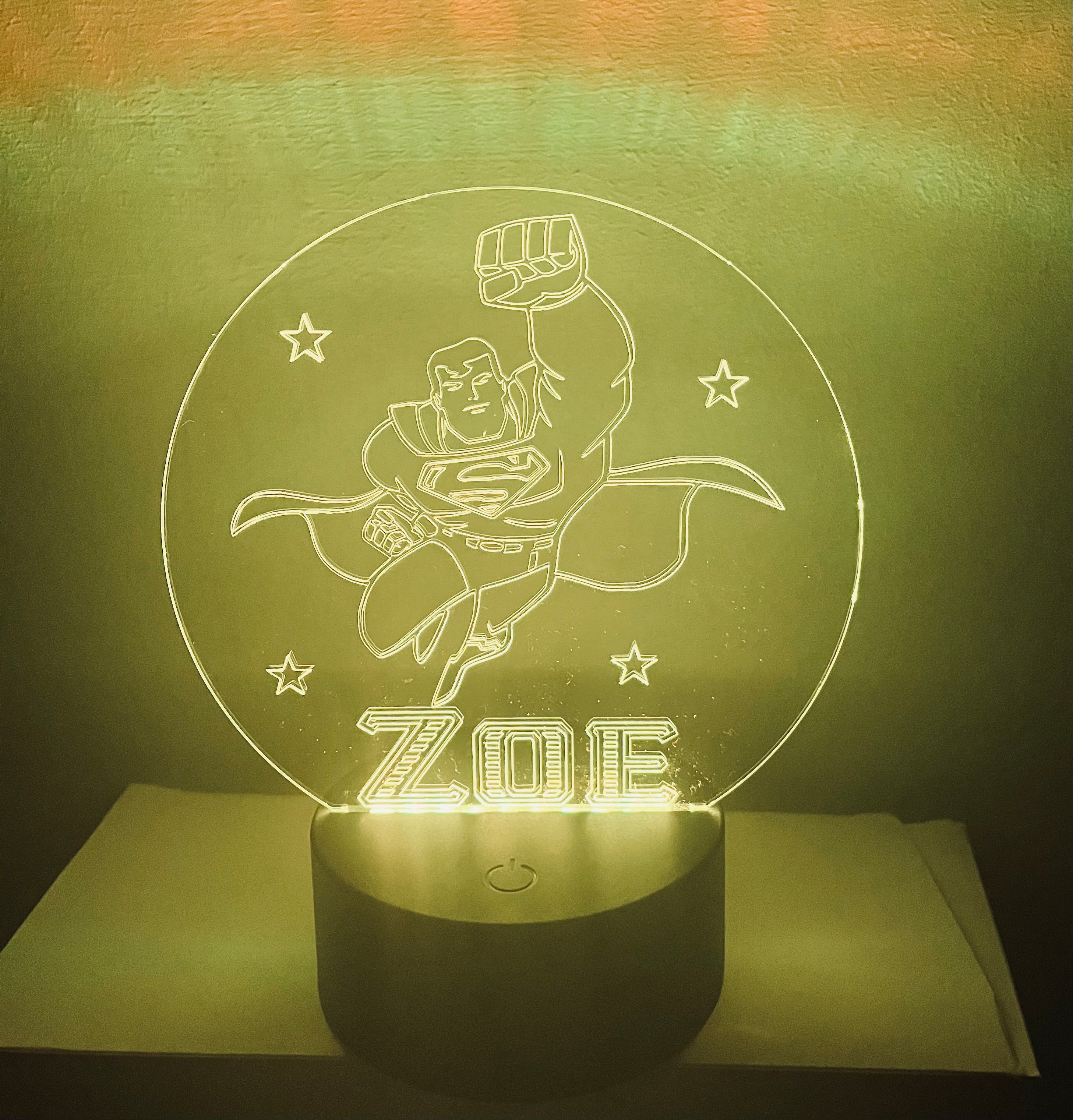 Superman Themed LED Night Light - Comes Fully Personalised. Unique Gift Idea