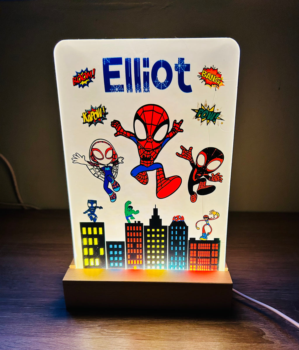 Spidey & Friends Themed Sub LED Night Light - Comes Fully Personalised. Unique Gift Idea.  Perfect for Bedroom. Christmas/Birthday Gift.