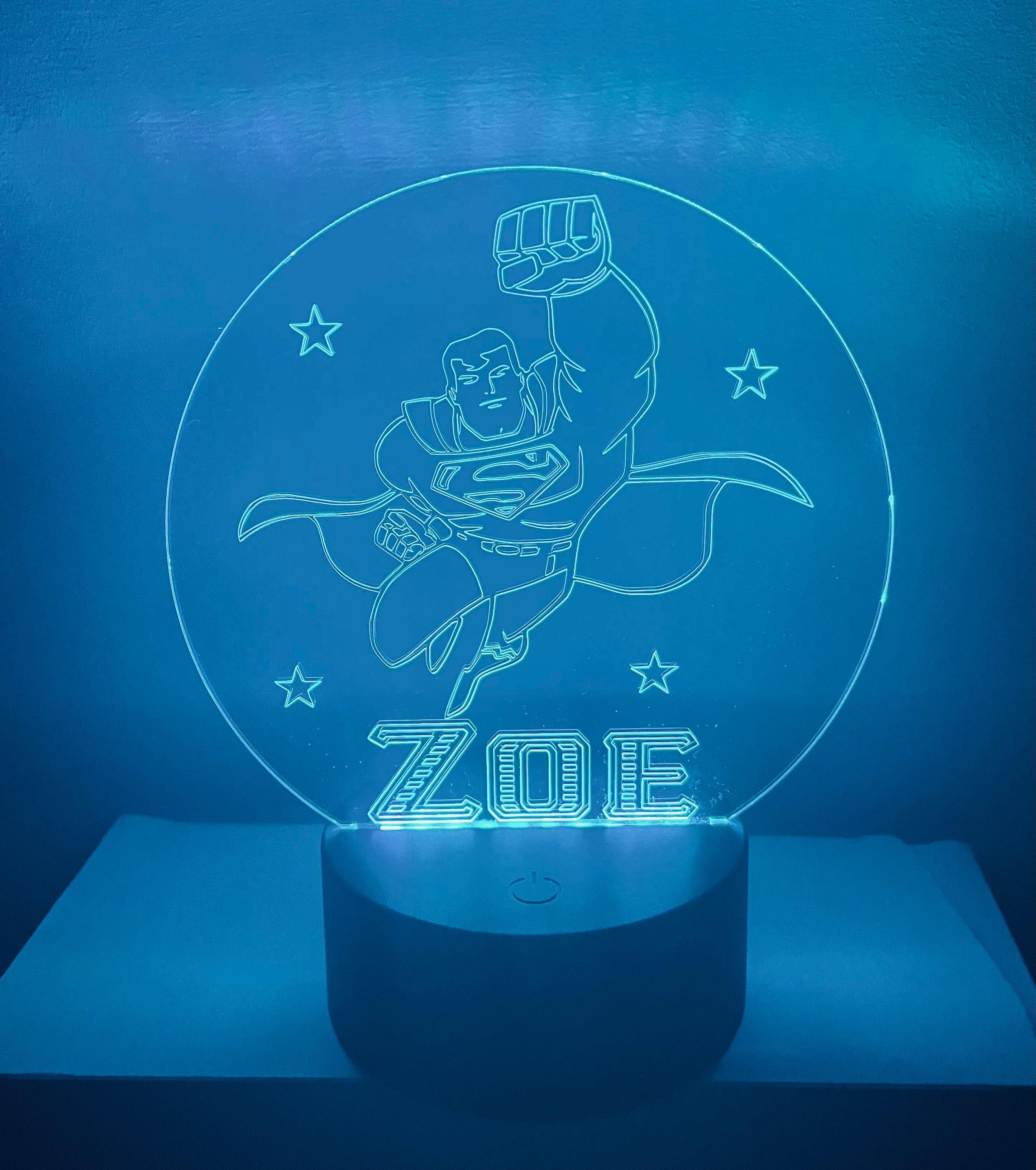 Superman Themed LED Night Light - Comes Fully Personalised. Unique Gift Idea