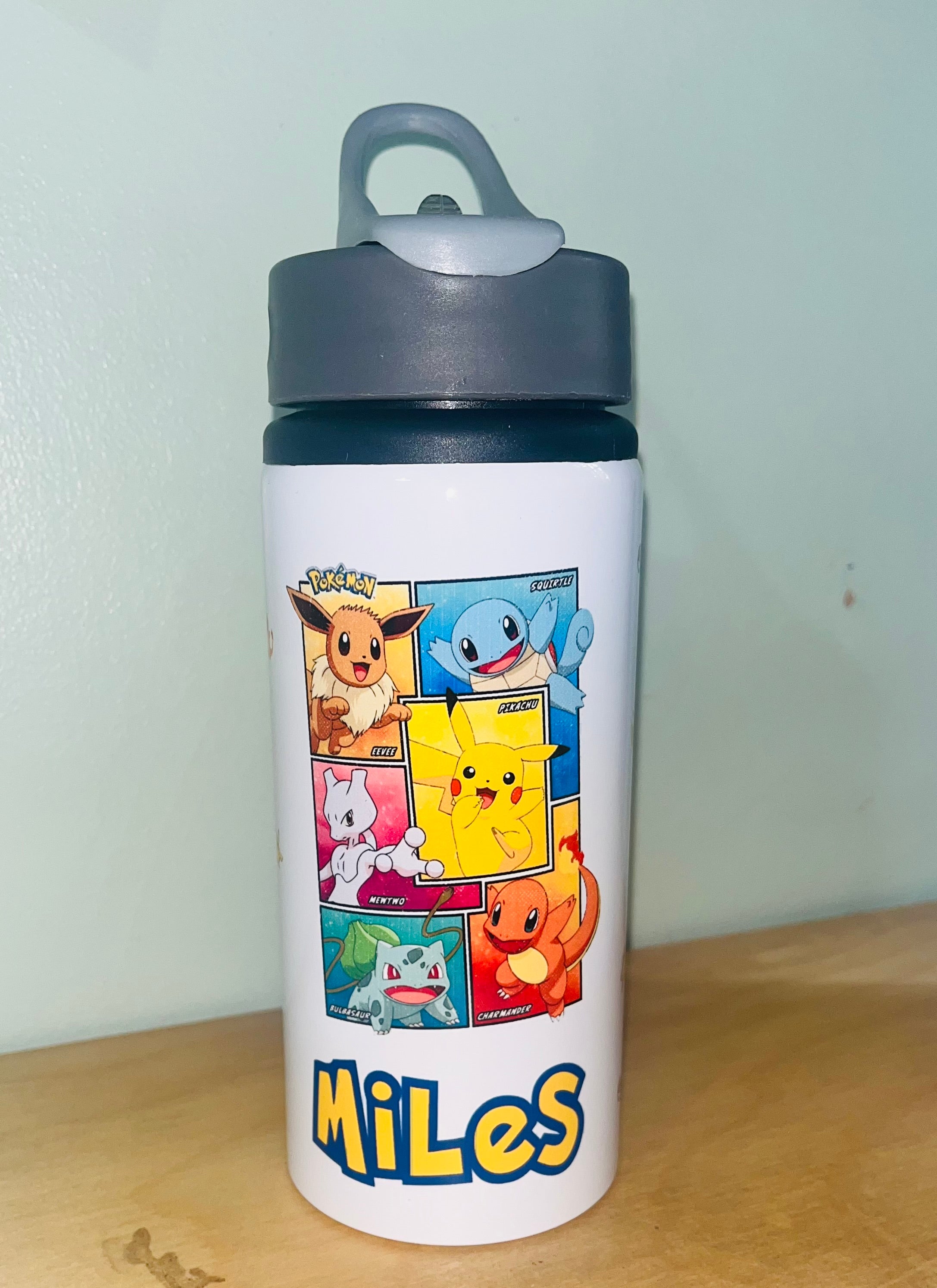 Character/Pokemon Themed Personalised 600ml Aluminium Water Bottles - made with your favourite characters! School Water Bottle, Summer Ready.