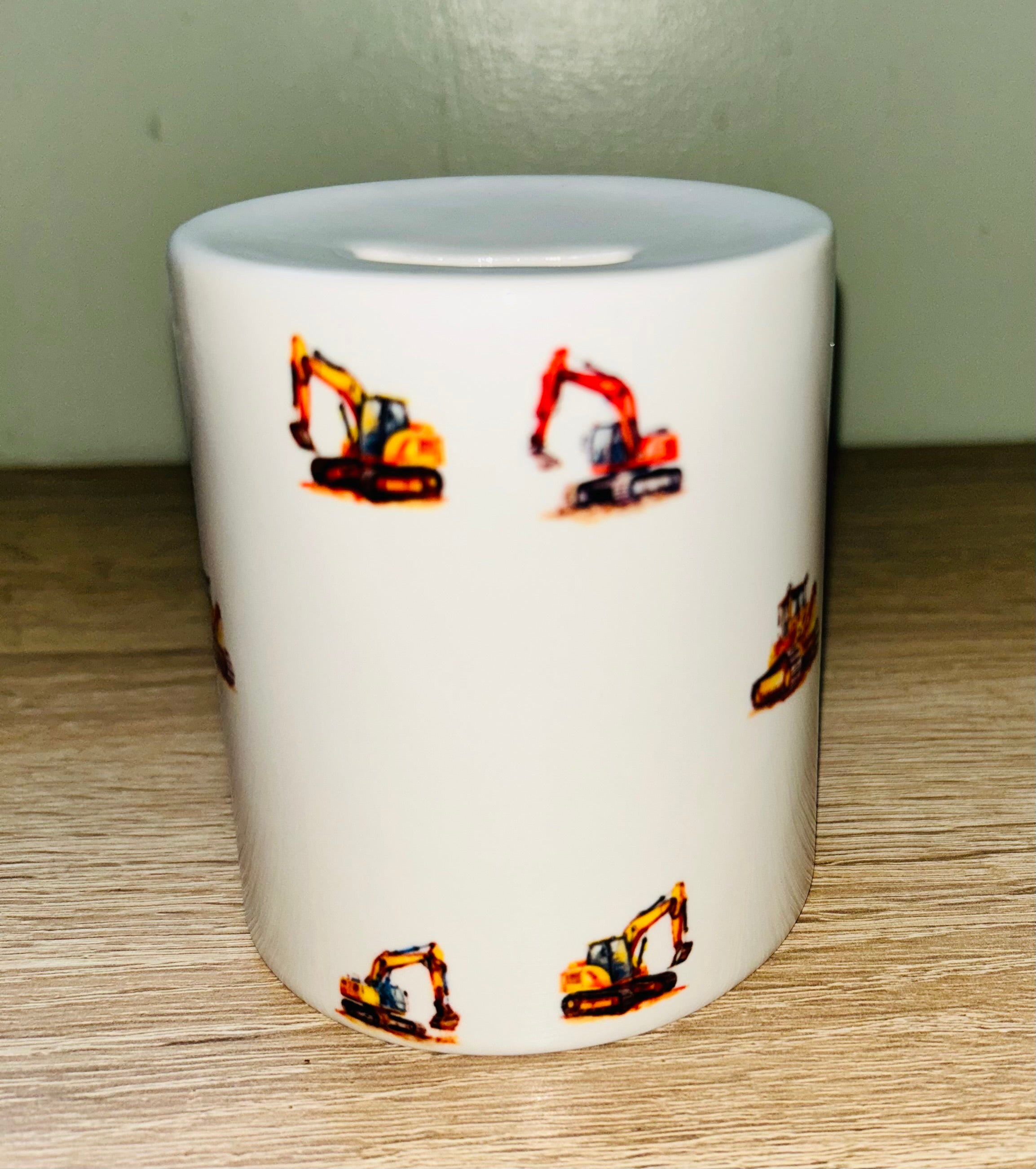 Digger Design Personalised Money Box, Piggy Bank, Birthday Gift, Baby gift, keepsake, Saving, bedroom/nursery decor, Ceramic