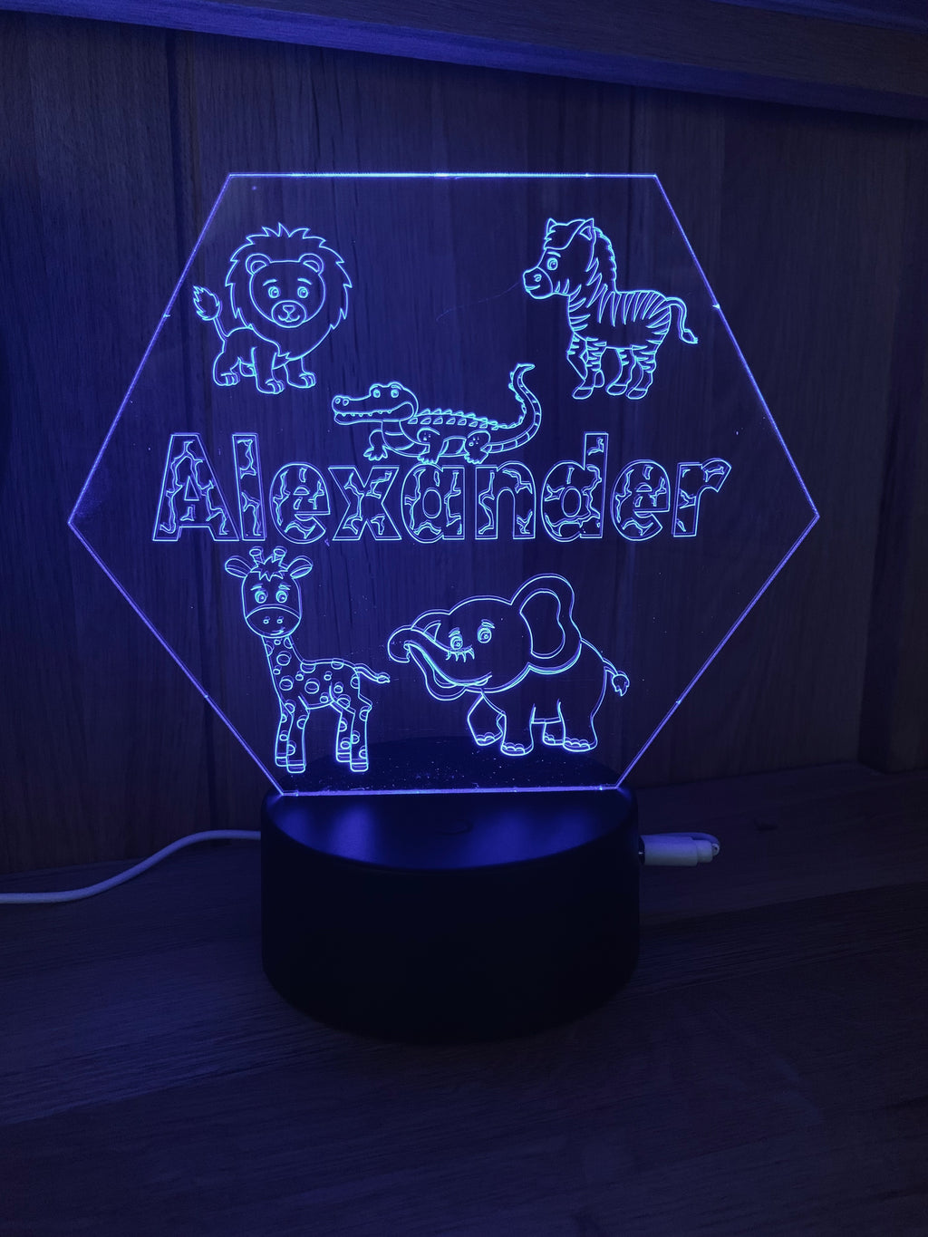 Safari Themed LED Night Light - Comes Fully Personalised. Unique Gift Idea