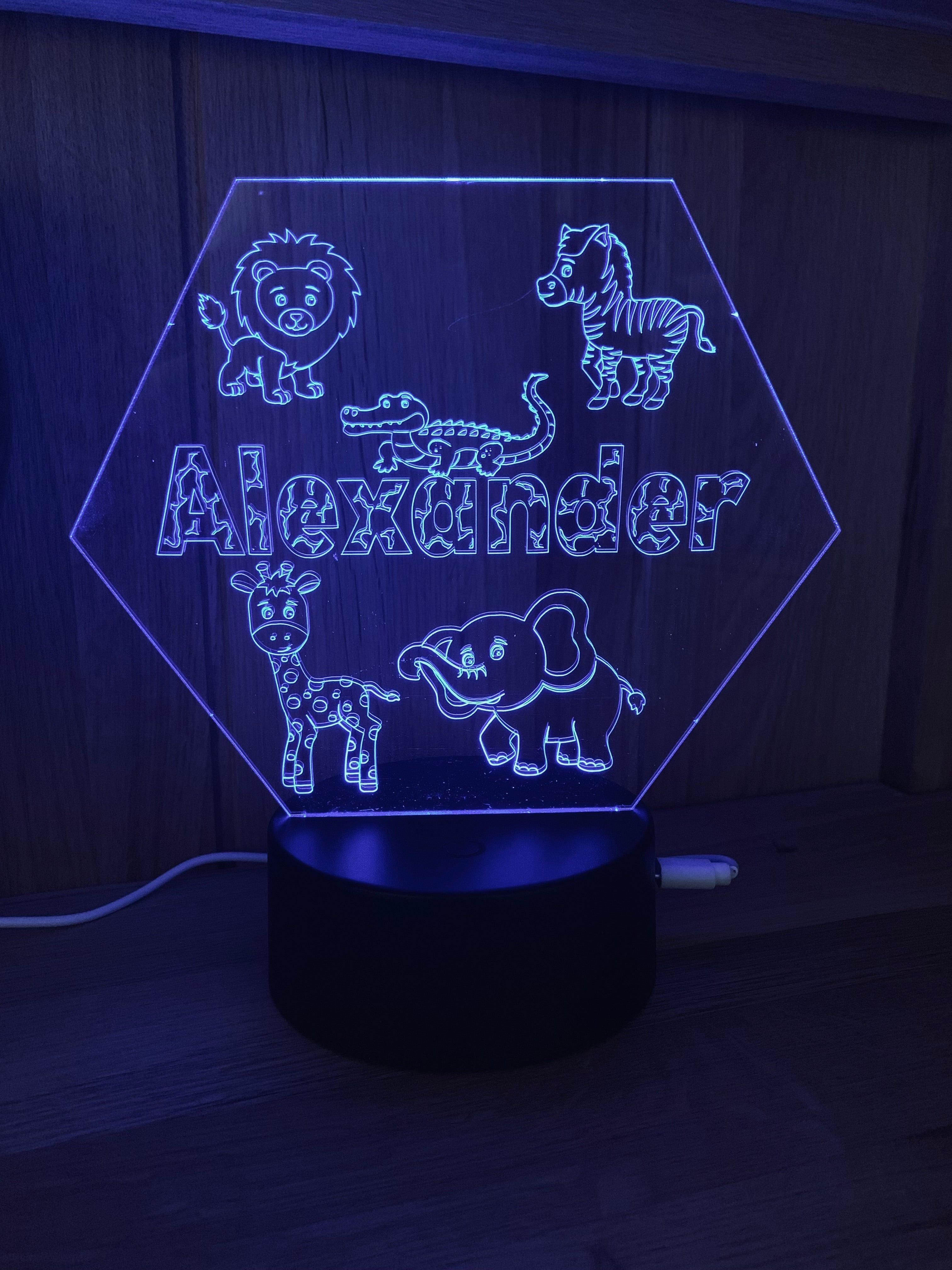 Safari Themed LED Night Light - Comes Fully Personalised. Unique Gift Idea